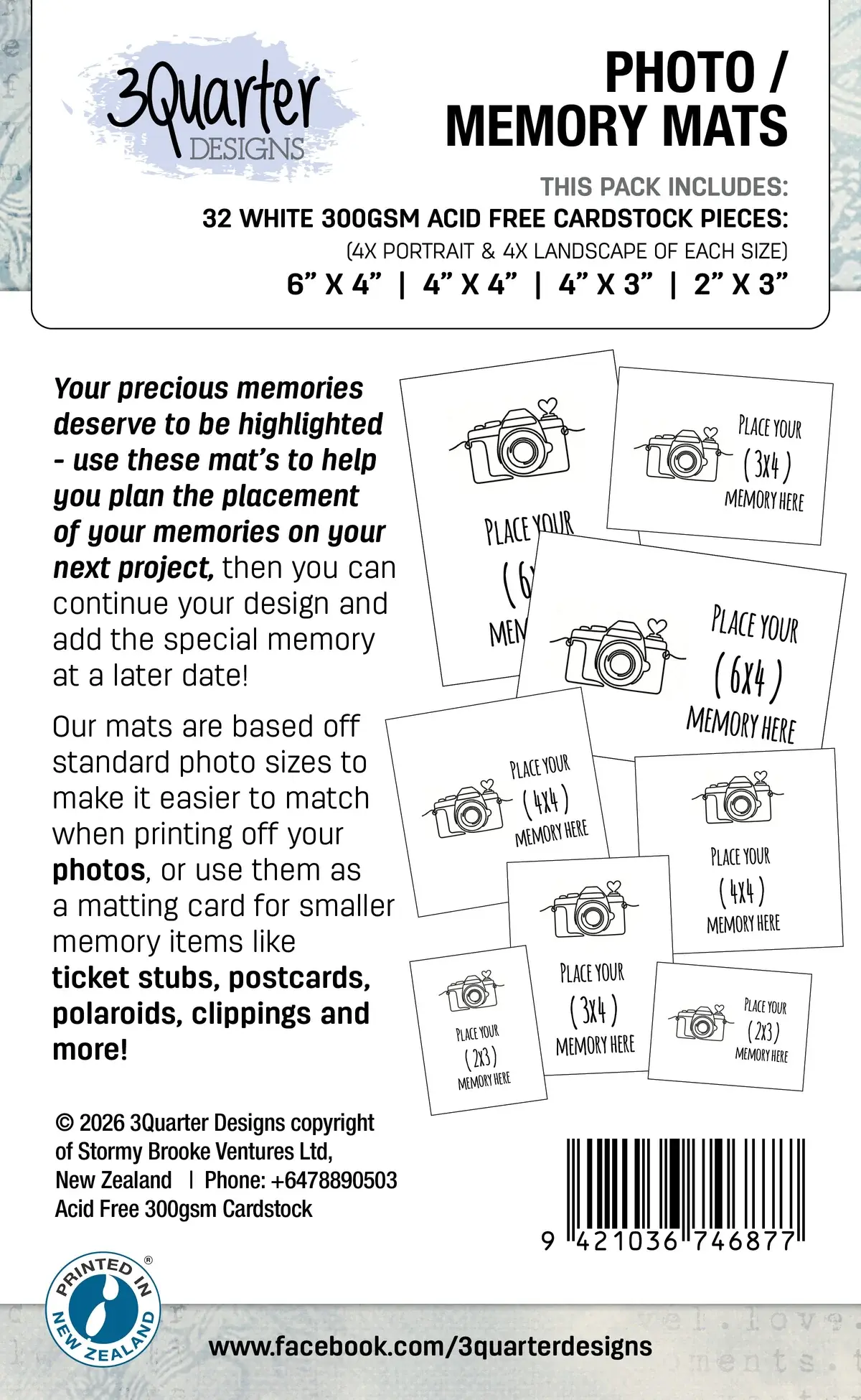 3QUARTER DESIGNS 3QUARTER DESIGNS PHOTO MEMORY MATS