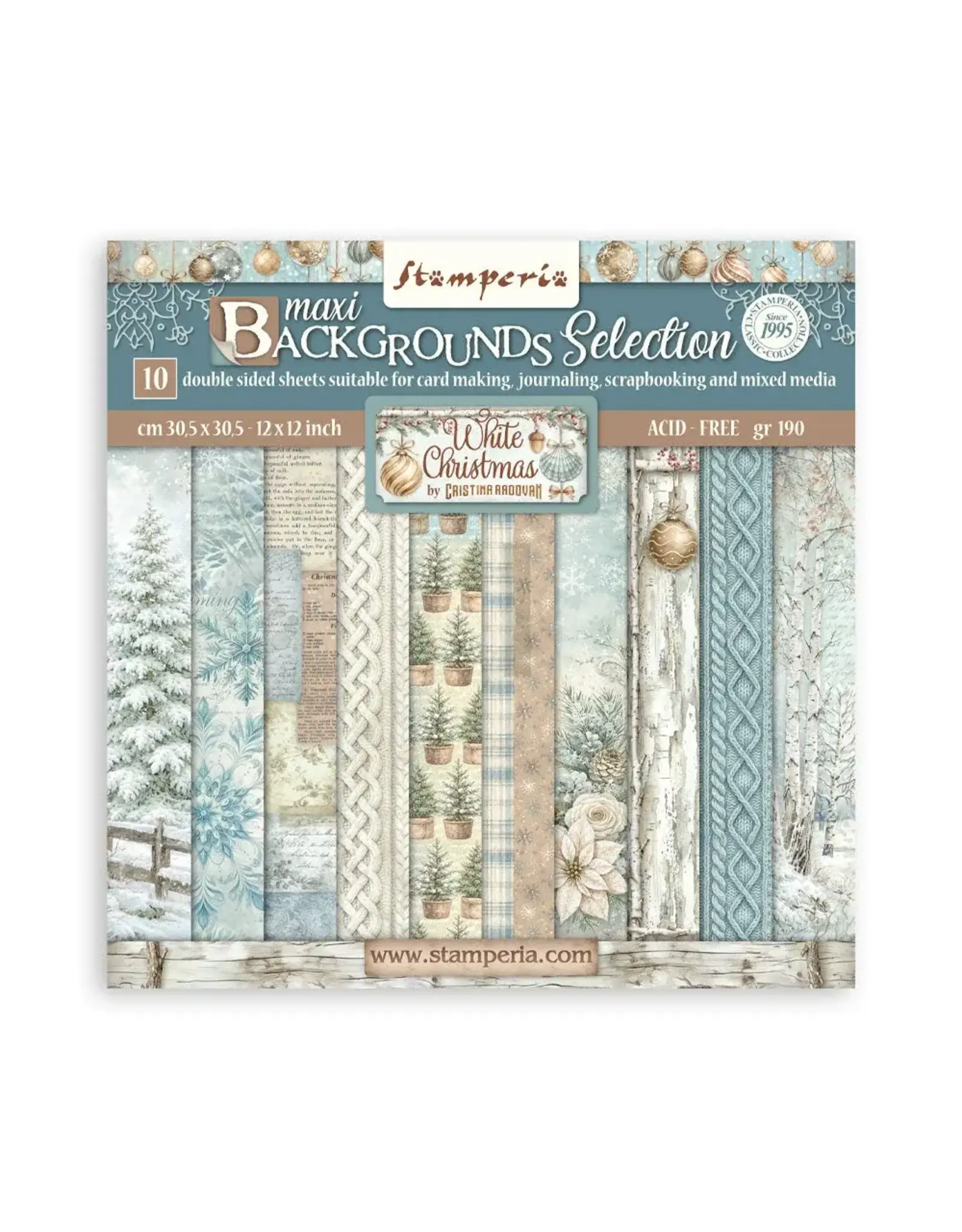 STAMPERIA STAMPERIA WHITE CHRISTMAS BACKGROUNDS SELECTION 12x12 PAPER PACK 10 SHEETS
