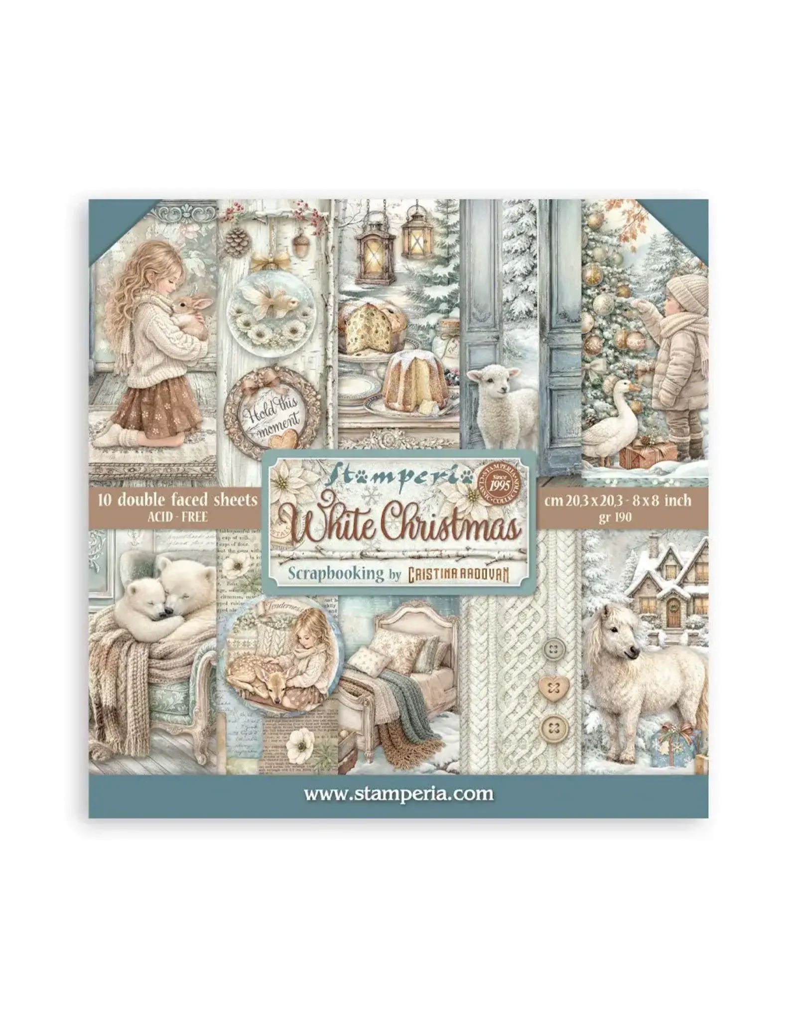 STAMPERIA STAMPERIA WHITE CHRISTMAS 8x8 PAPER PACK 10 SHEETS