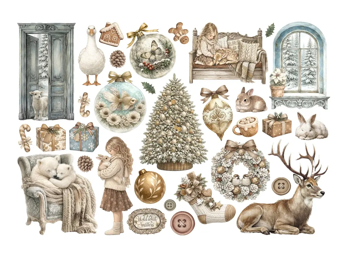 STAMPERIA STAMPERIA WHITE CHRISTMAS EPHEMERA ADHESIVE PAPER CUT OUTS