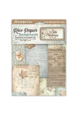 STAMPERIA STAMPERIA WHITE CHRISTMAS ASSORTED A6 RICE PAPER DECOUPAGE BACKGROUNDS 10.5X14.8CM 8/PK