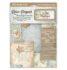 STAMPERIA STAMPERIA WHITE CHRISTMAS ASSORTED A6 RICE PAPER DECOUPAGE BACKGROUNDS 10.5X14.8CM 8/PK