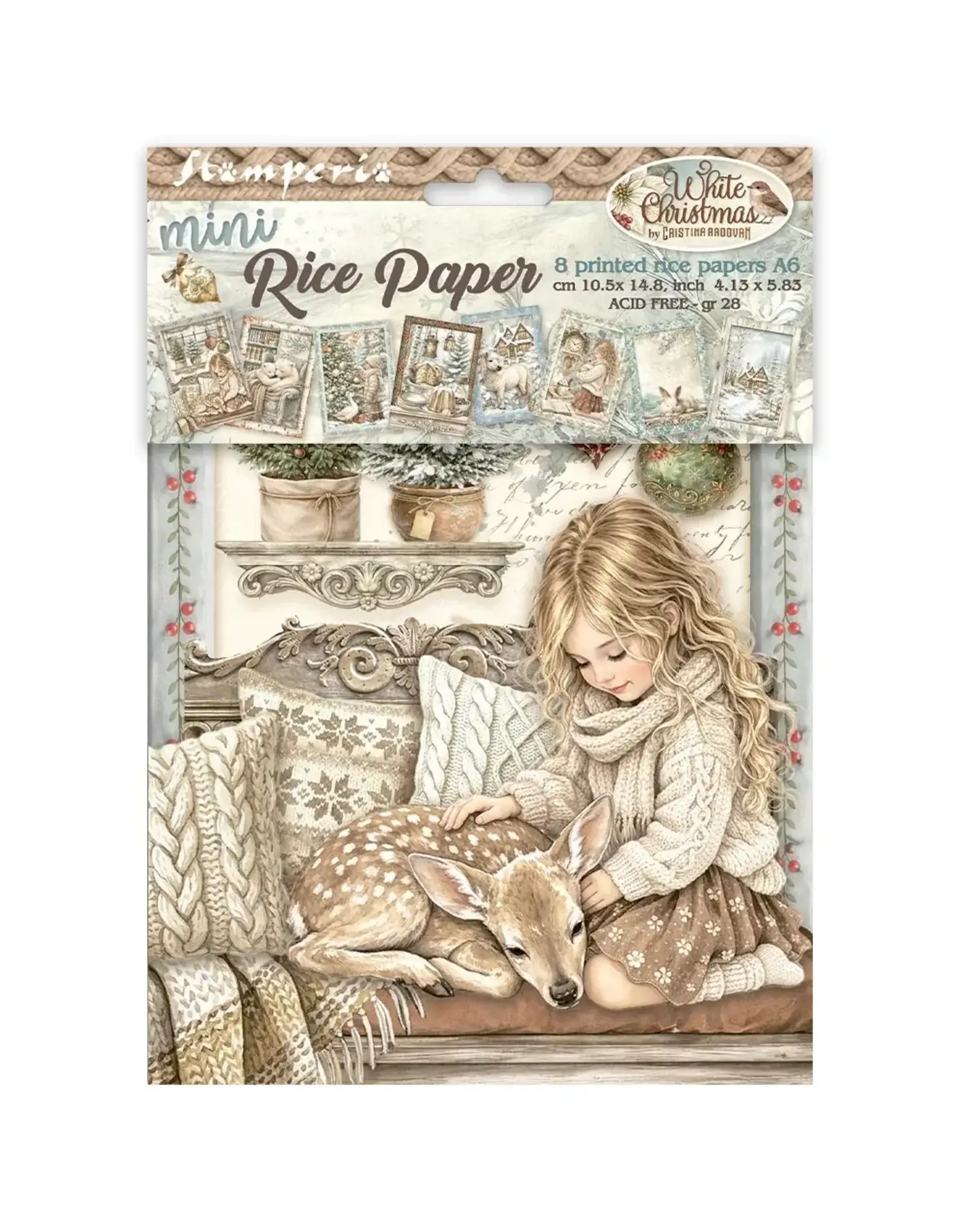 STAMPERIA STAMPERIA WHITE CHRISTMAS A6 MINI RICE PAPER 8/PK
