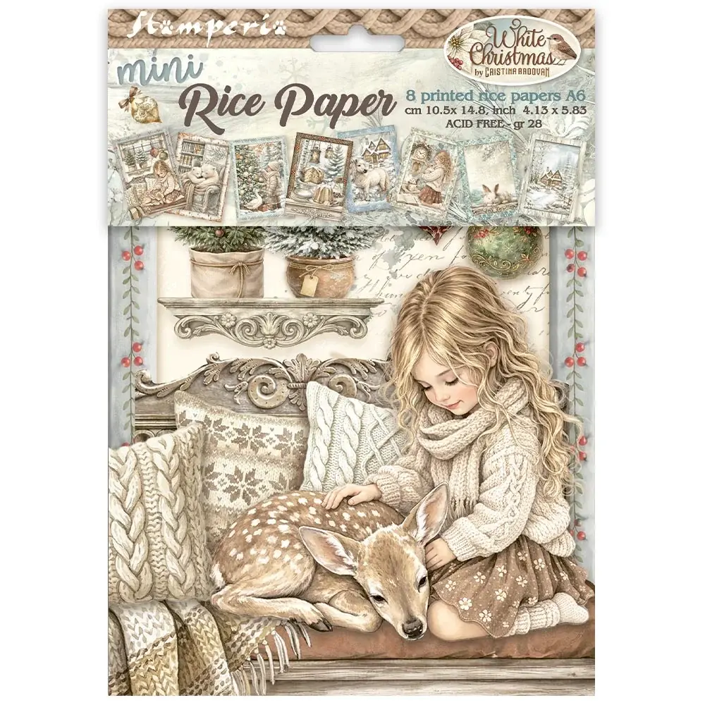 STAMPERIA STAMPERIA WHITE CHRISTMAS A6 MINI RICE PAPER 8/PK