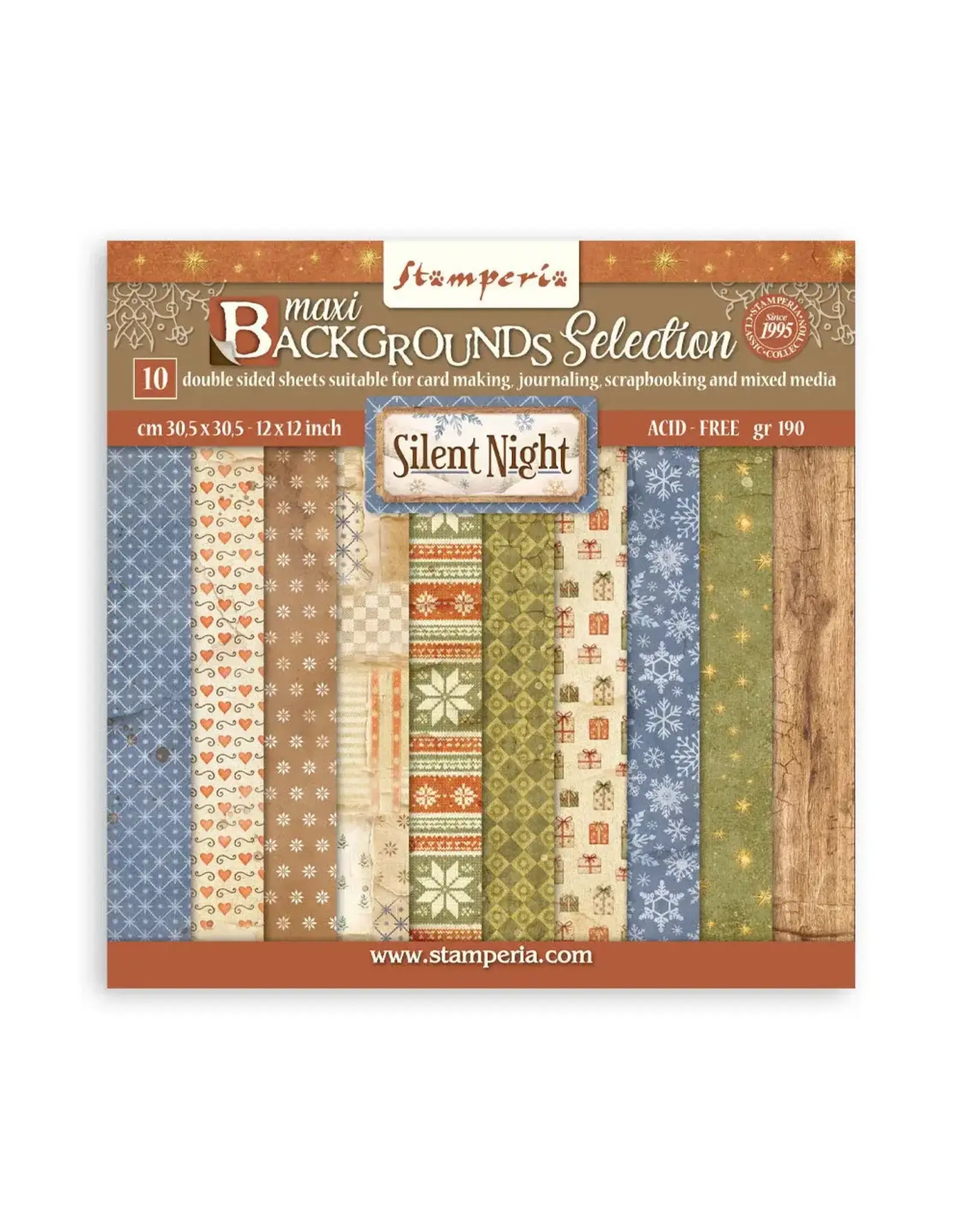 STAMPERIA STAMPERIA SILENT NIGHT BACKGROUNDS SELECTION 12x12 PAPER PACK 10 SHEETS