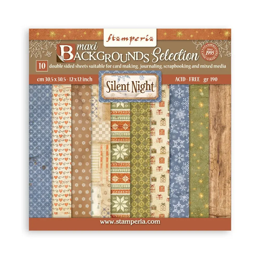 STAMPERIA STAMPERIA SILENT NIGHT BACKGROUNDS SELECTION 12x12 PAPER PACK 10 SHEETS