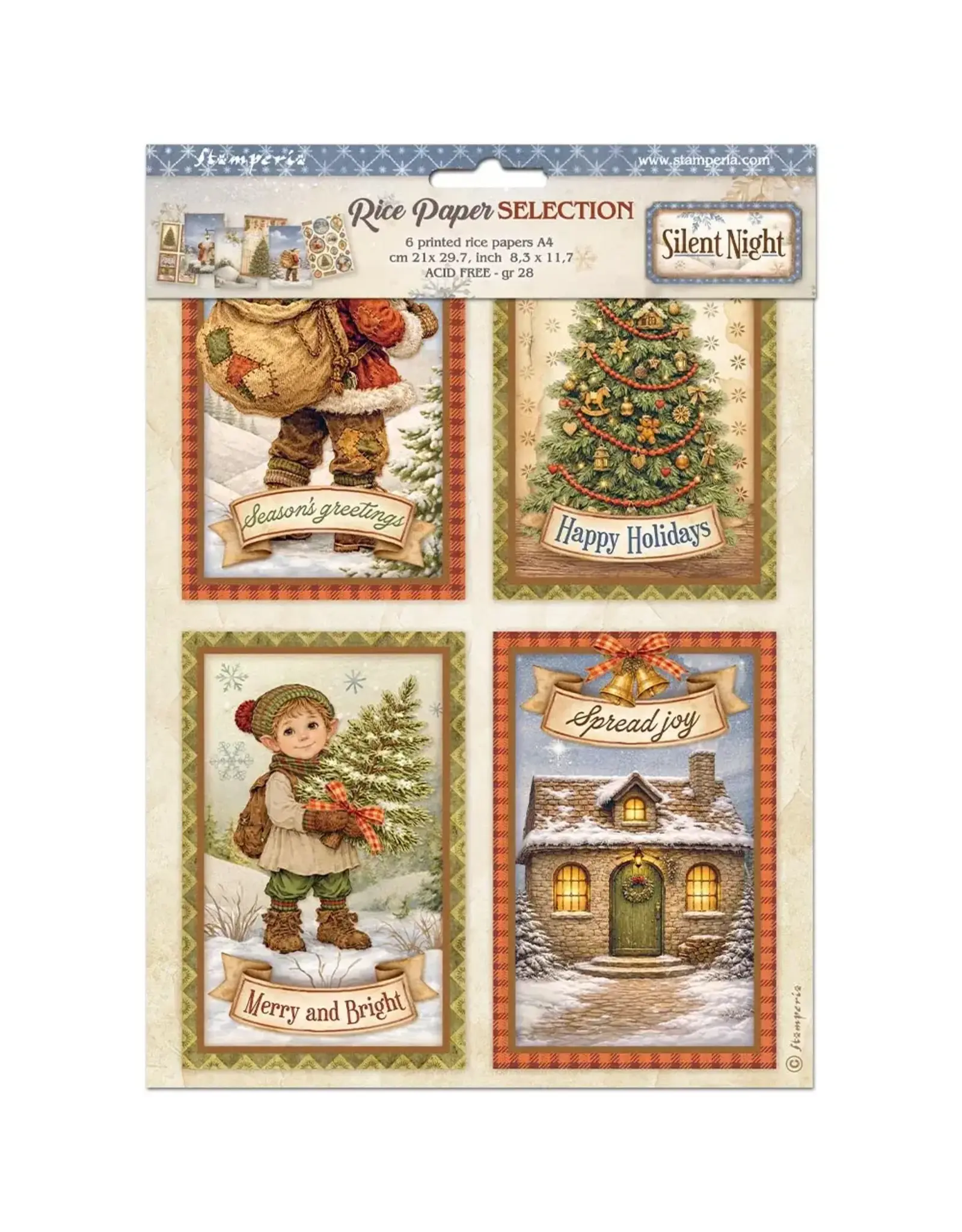STAMPERIA STAMPERIA SILENT NIGHT ASSORTED A4 RICE PAPER 6/PK