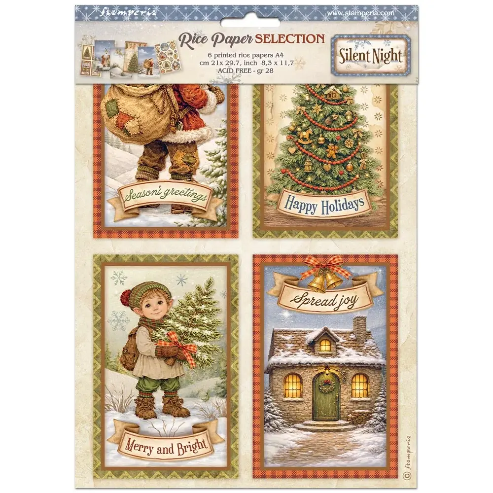 STAMPERIA STAMPERIA SILENT NIGHT ASSORTED A4 RICE PAPER 6/PK