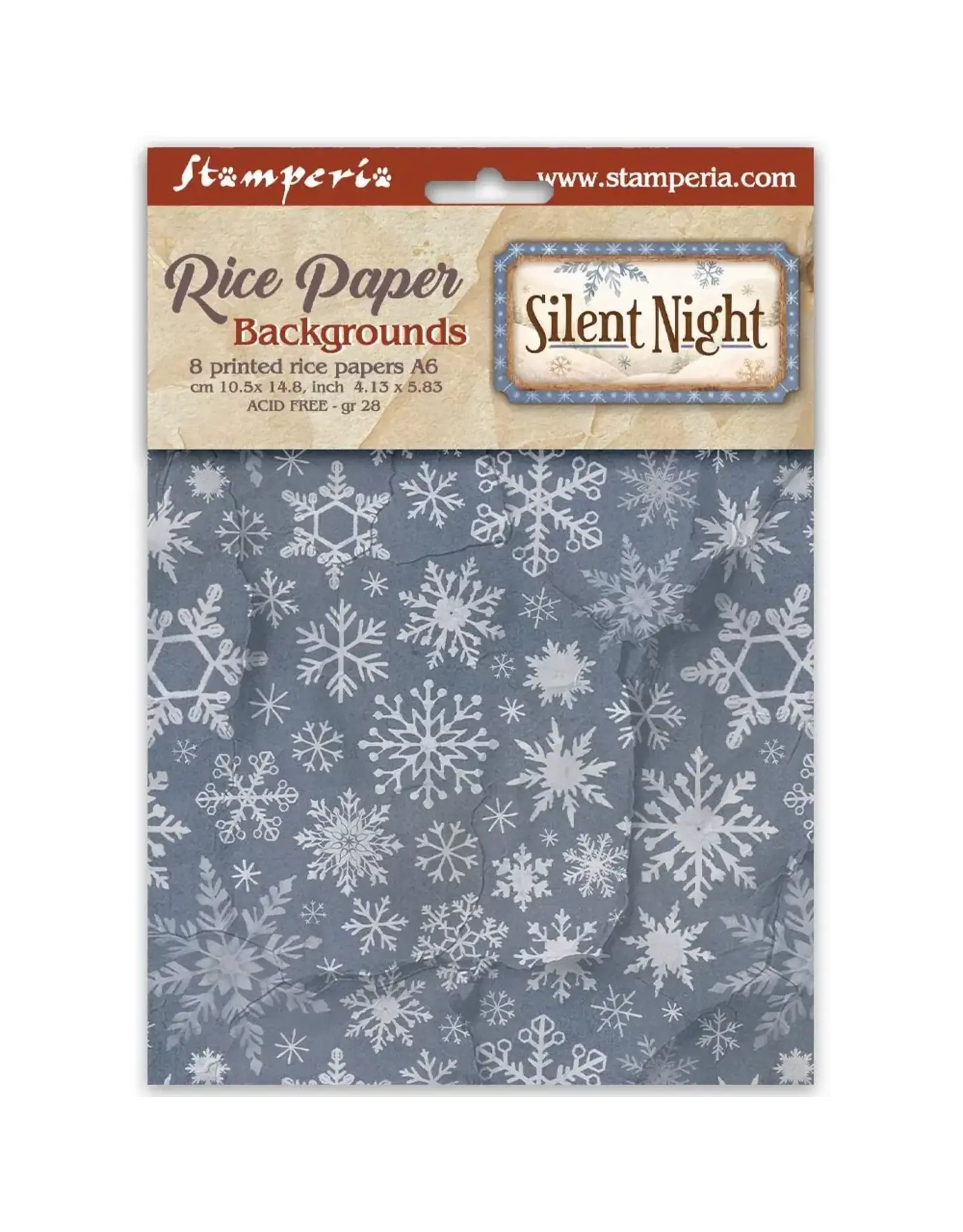 STAMPERIA STAMPERIA SILENT NIGHT ASSORTED A6 RICE PAPER DECOUPAGE BACKGROUNDS 10.5X14.8CM 8/PK