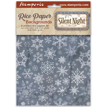 STAMPERIA STAMPERIA SILENT NIGHT ASSORTED A6 RICE PAPER DECOUPAGE BACKGROUNDS 10.5X14.8CM 8/PK