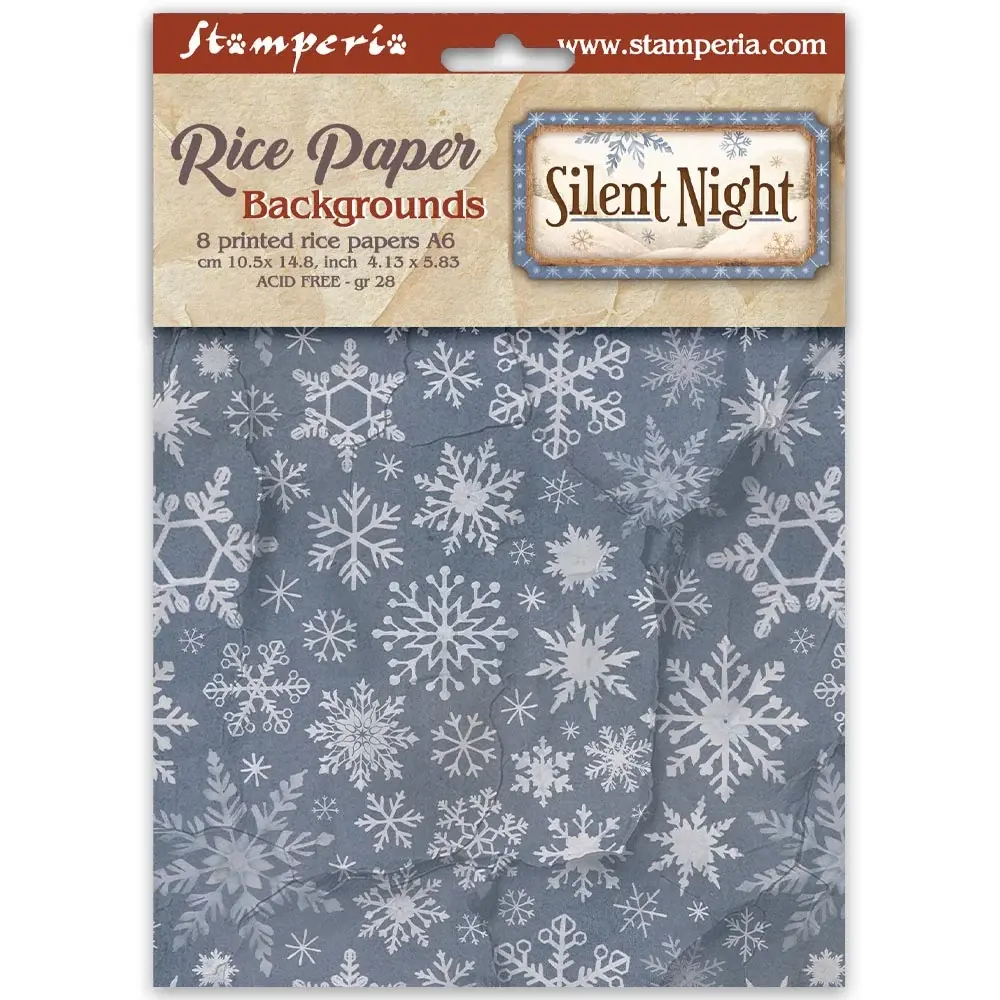STAMPERIA STAMPERIA SILENT NIGHT ASSORTED A6 RICE PAPER DECOUPAGE BACKGROUNDS 10.5X14.8CM 8/PK