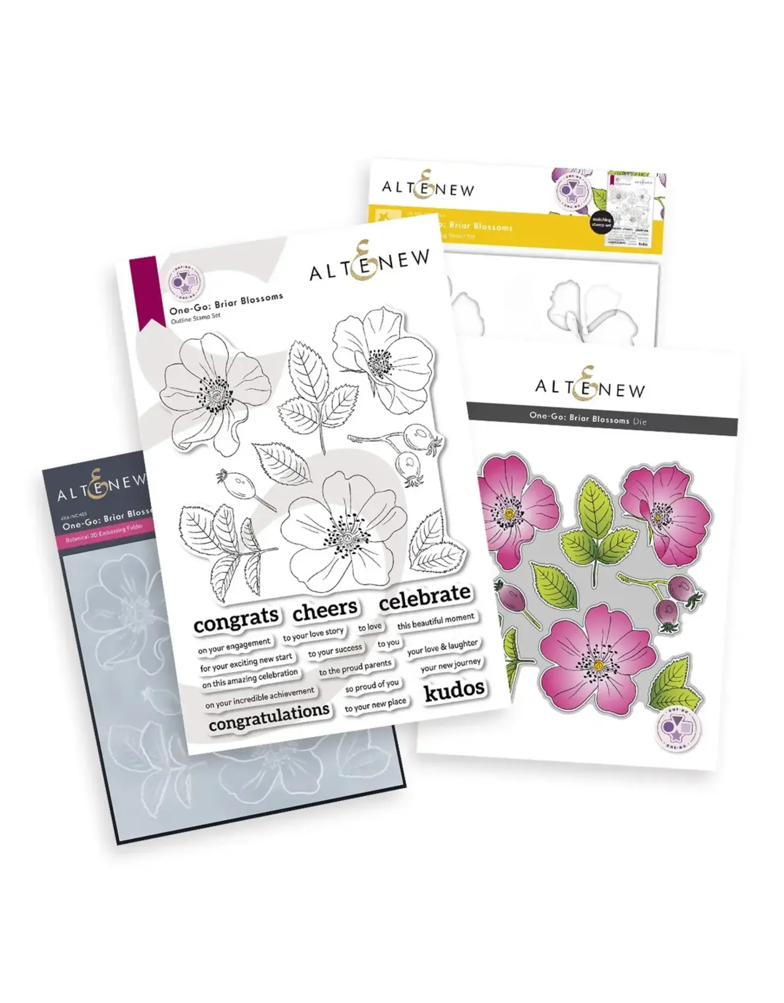 ALTENEW ALTENEW ONE-GO: BRIAR BLOSSOMS CLEAR STAMP, STENCIL SET, 3D EMBOSSING FOLDER AND DIE SET BUNDLE