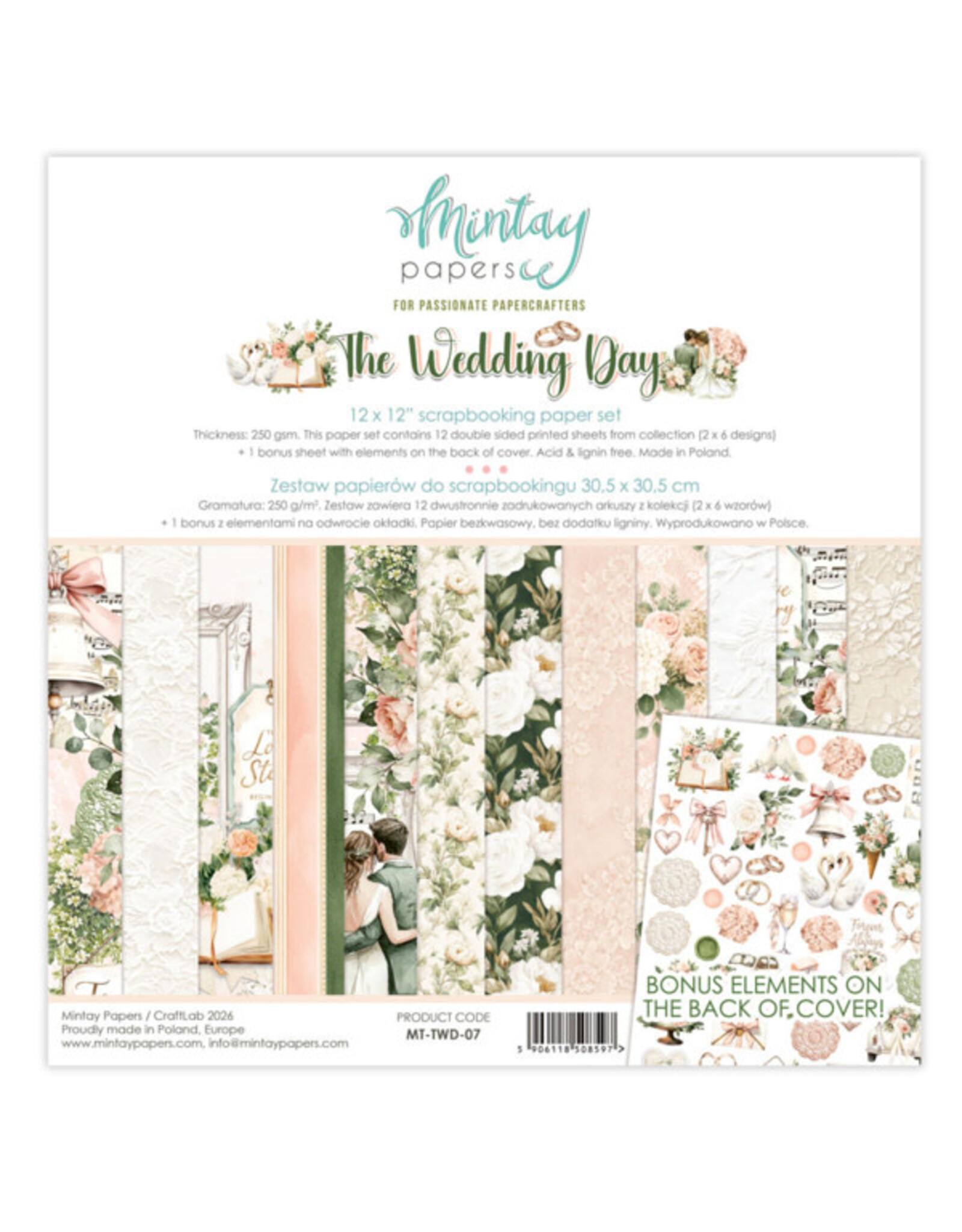MINTAY MINTAY THE WEDDING DAY COLLECTION PACK 12X12 12 SHEETS + BONUS CUTOUTS