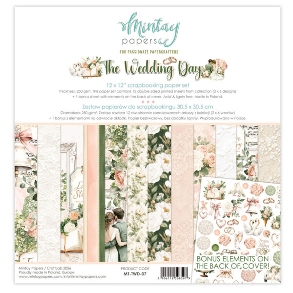 MINTAY MINTAY THE WEDDING DAY COLLECTION PACK 12X12 12 SHEETS + BONUS CUTOUTS