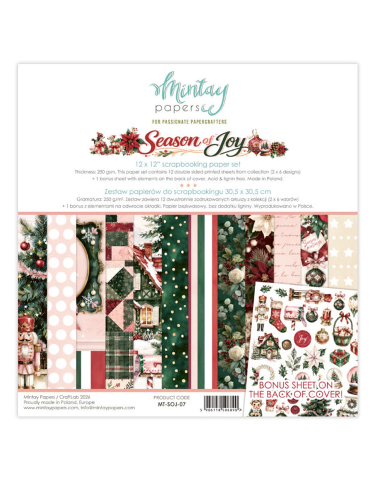 MINTAY MINTAY SEASON OF JOY COLLECTION PACK 12X12 12 SHEETS + BONUS CUTOUTS