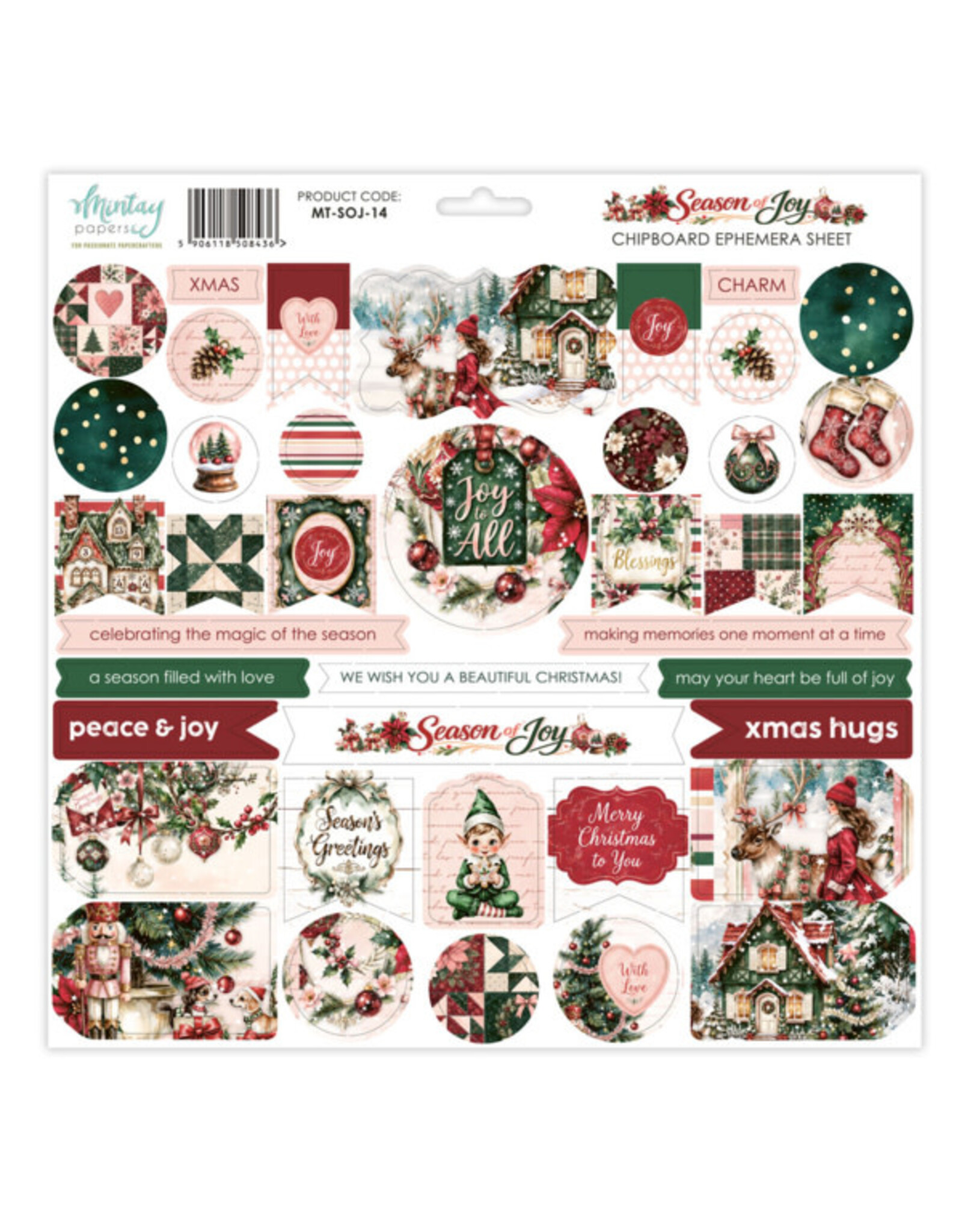 MINTAY MINTAY SEASON OF JOY 12x12 CHIPBOARD EPHEMERA SHEET