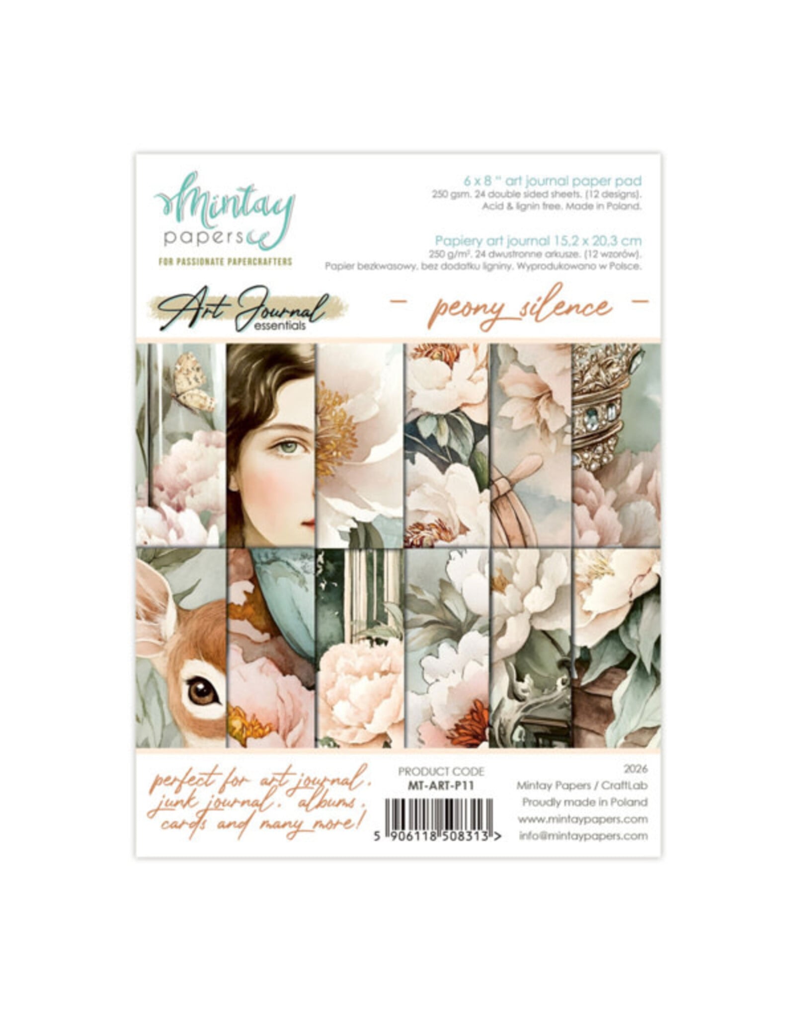 MINTAY MINTAY ART JOURNAL PEONY SILENCE 6x8 PAPER PAD 24 SHEETS