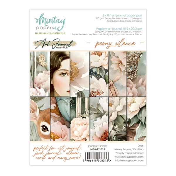 MINTAY MINTAY ART JOURNAL PEONY SILENCE 6x8 PAPER PAD 24 SHEETS