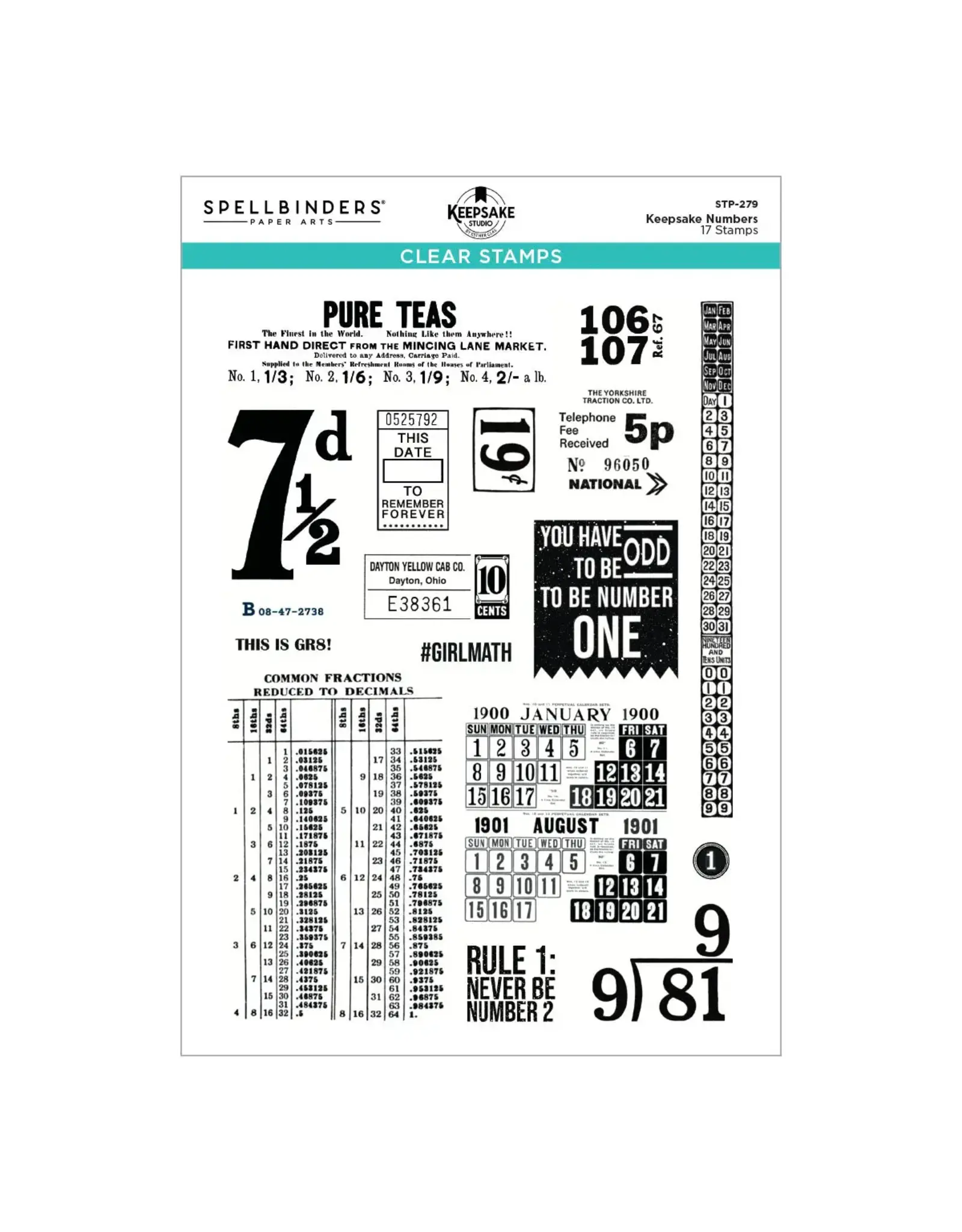 SPELLBINDERS SPELLBINDERS ESTHER GLAS KEEPSAKE NUMBERS CLEAR STAMP SET