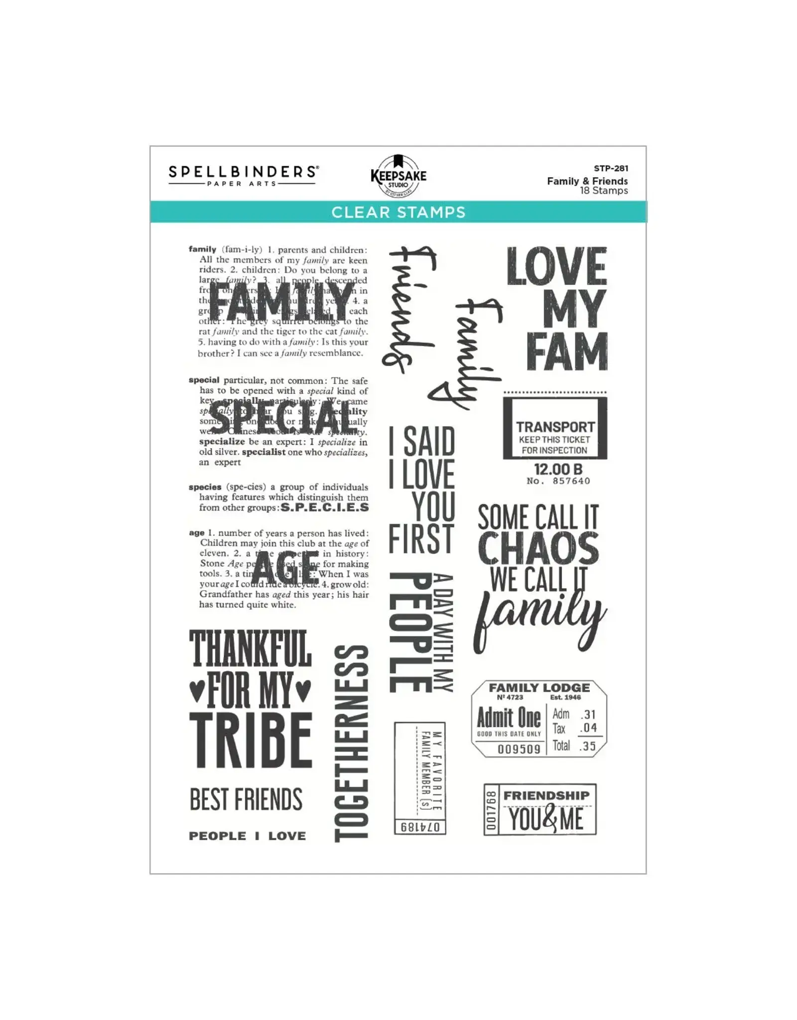 SPELLBINDERS SPELLBINDERS ESTHER GLAS FAMILY & FRIENDS CLEAR STAMP SET