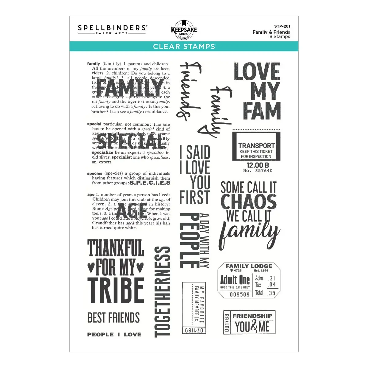 SPELLBINDERS SPELLBINDERS ESTHER GLAS FAMILY & FRIENDS CLEAR STAMP SET