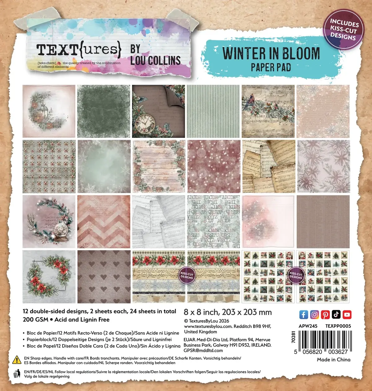 ARDEN CREATIVE STUDIO ARDEN CREATIVE STUDIO TEXT{URES} WINTER IN BLOOM 8x8 PAPER PAD 24 SHEETS