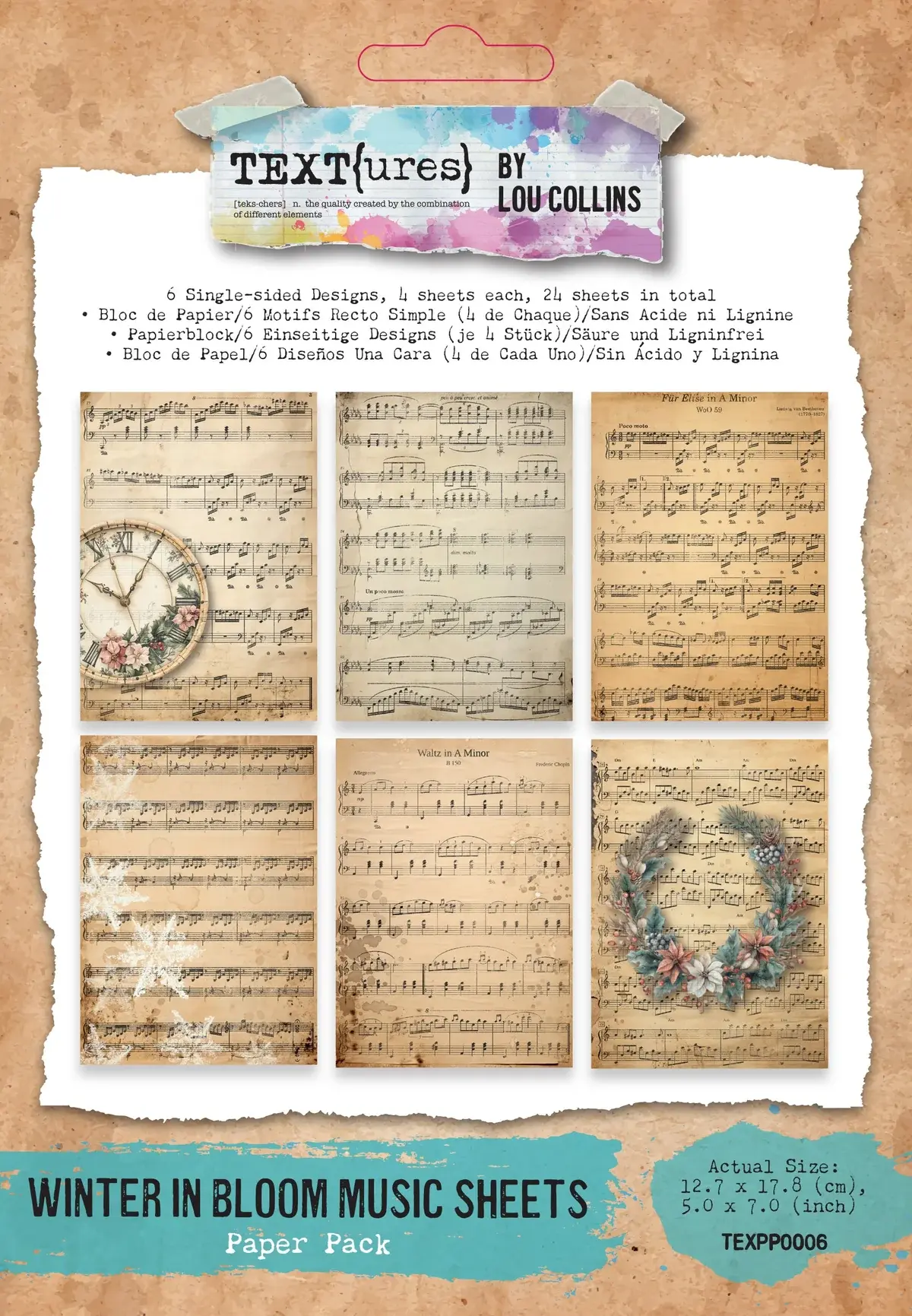 ARDEN CREATIVE STUDIO ARDEN CREATIVE STUDIO TEXT{URES} WINTER IN BLOOM 5x7 MUSIC SHEETS PAPER PACK