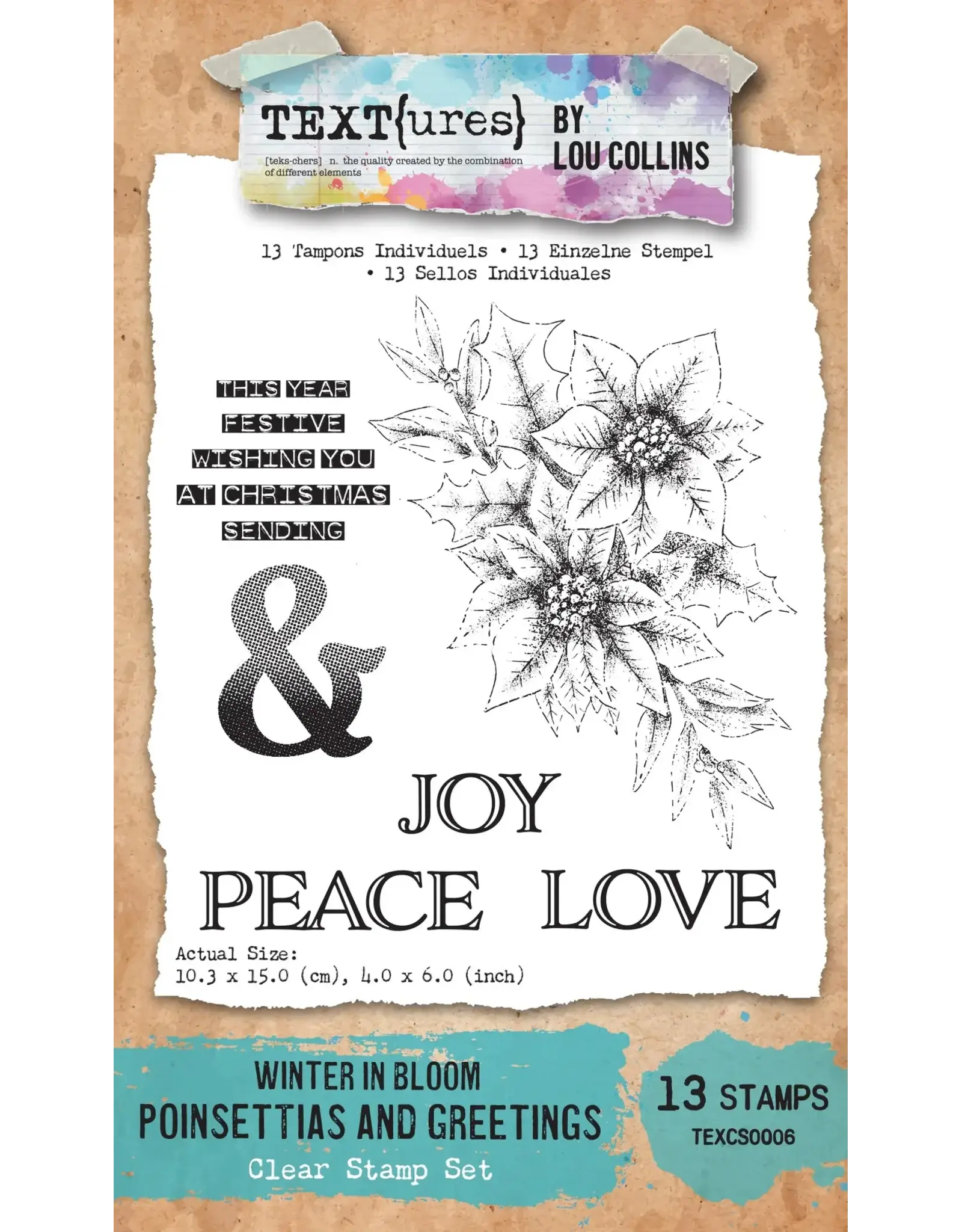 ARDEN CREATIVE STUDIO ARDEN CREATIVE STUDIO TEXT{URES} WINTER IN BLOOM POINSETTIAS AND GREETINGS 4x6 CLEAR STAMP SET