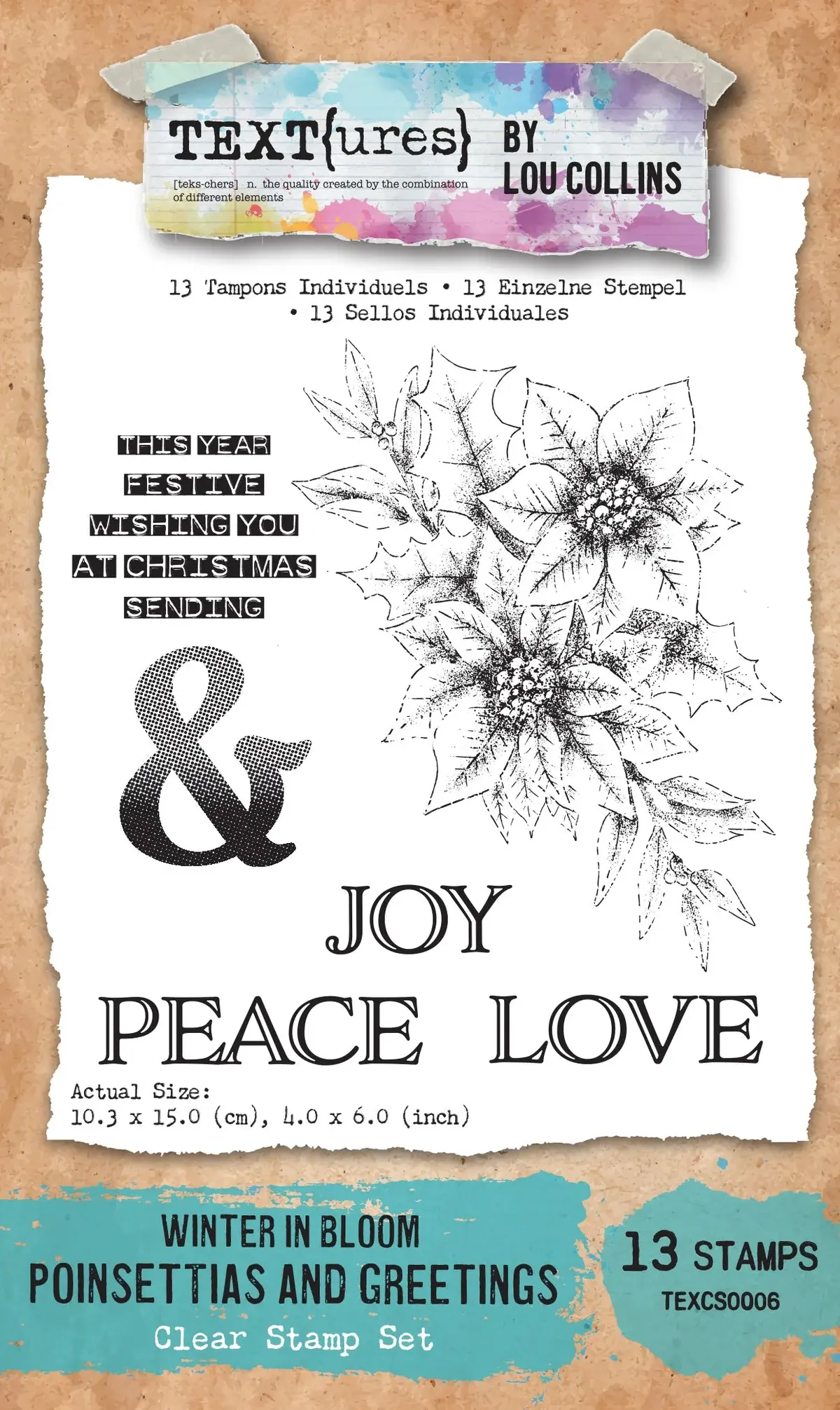 ARDEN CREATIVE STUDIO ARDEN CREATIVE STUDIO TEXT{URES} WINTER IN BLOOM POINSETTIAS AND GREETINGS 4x6 CLEAR STAMP SET