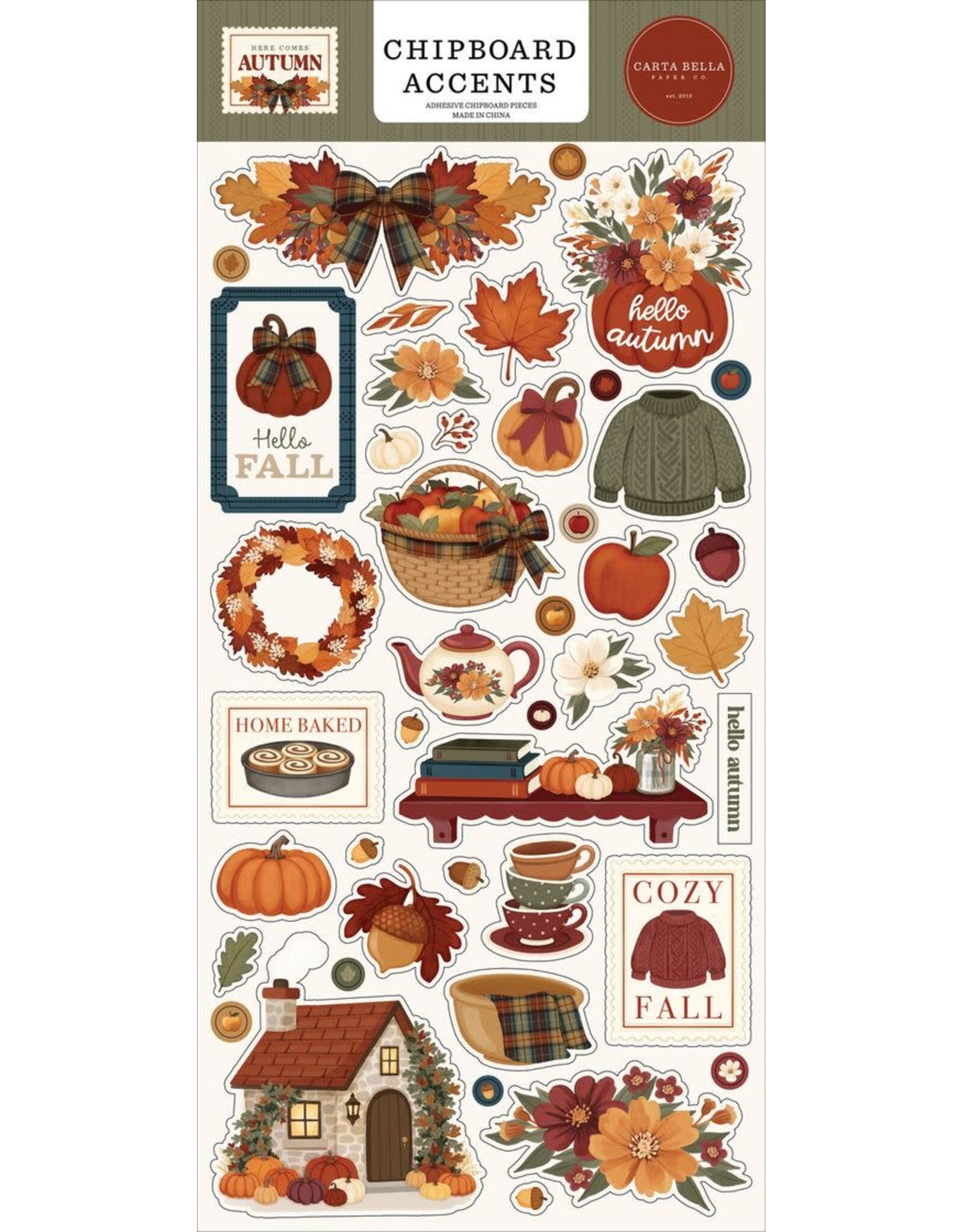 CARTA BELLA CARTA BELLA HERE COMES AUTUMN 6x13 CHIPBOARD ACCENTS