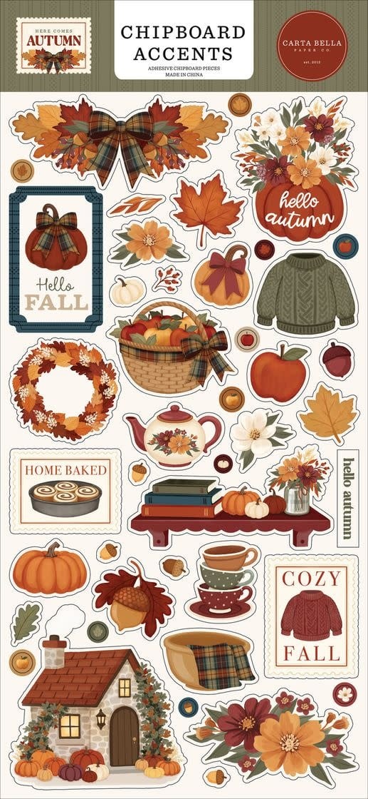 CARTA BELLA CARTA BELLA HERE COMES AUTUMN 6x13 CHIPBOARD ACCENTS