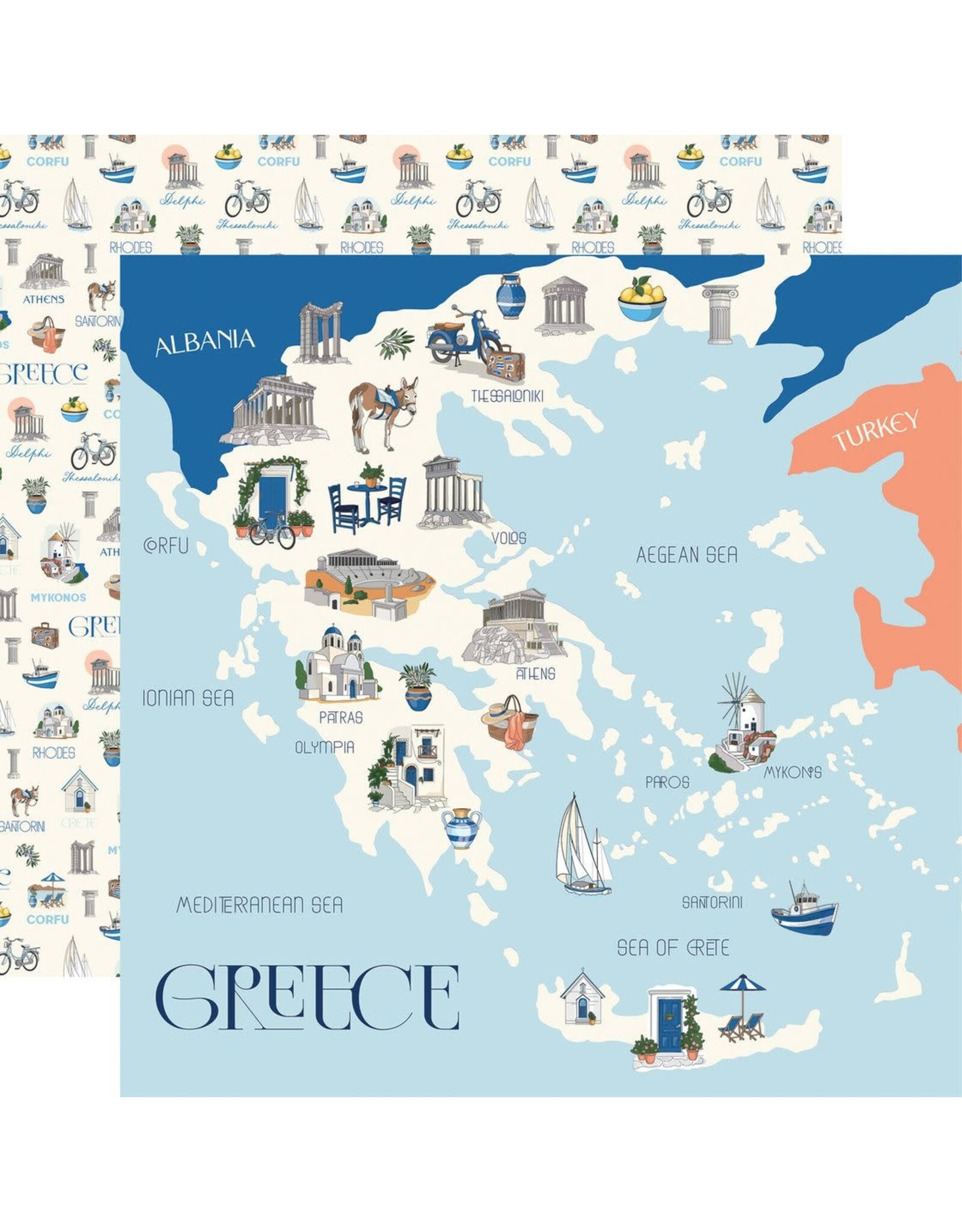 CARTA BELLA CARTA BELLA GREECE MAP 12x12 CARDSTOCK
