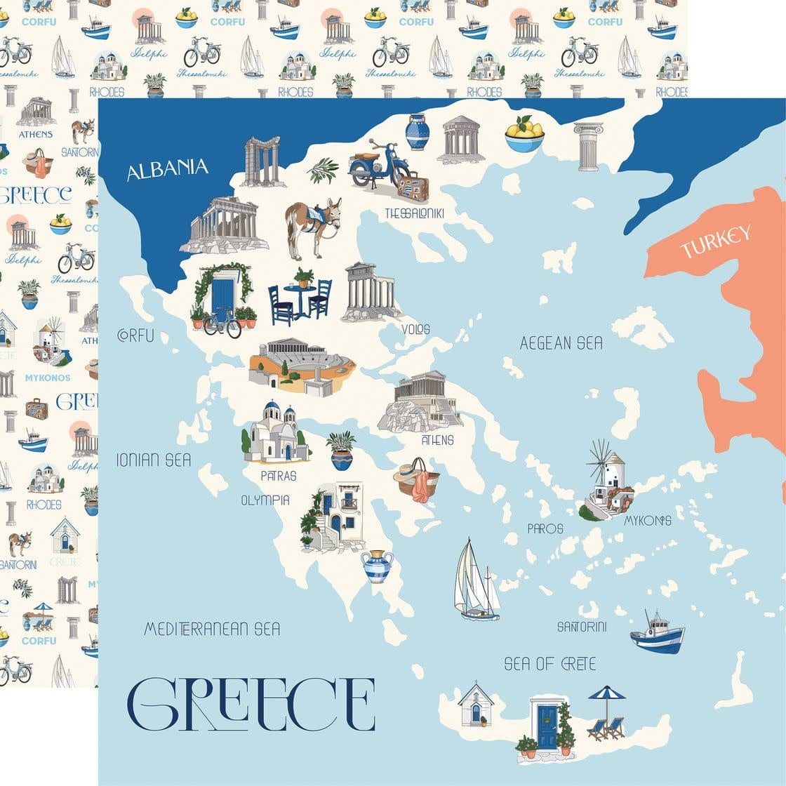 CARTA BELLA CARTA BELLA GREECE MAP 12x12 CARDSTOCK