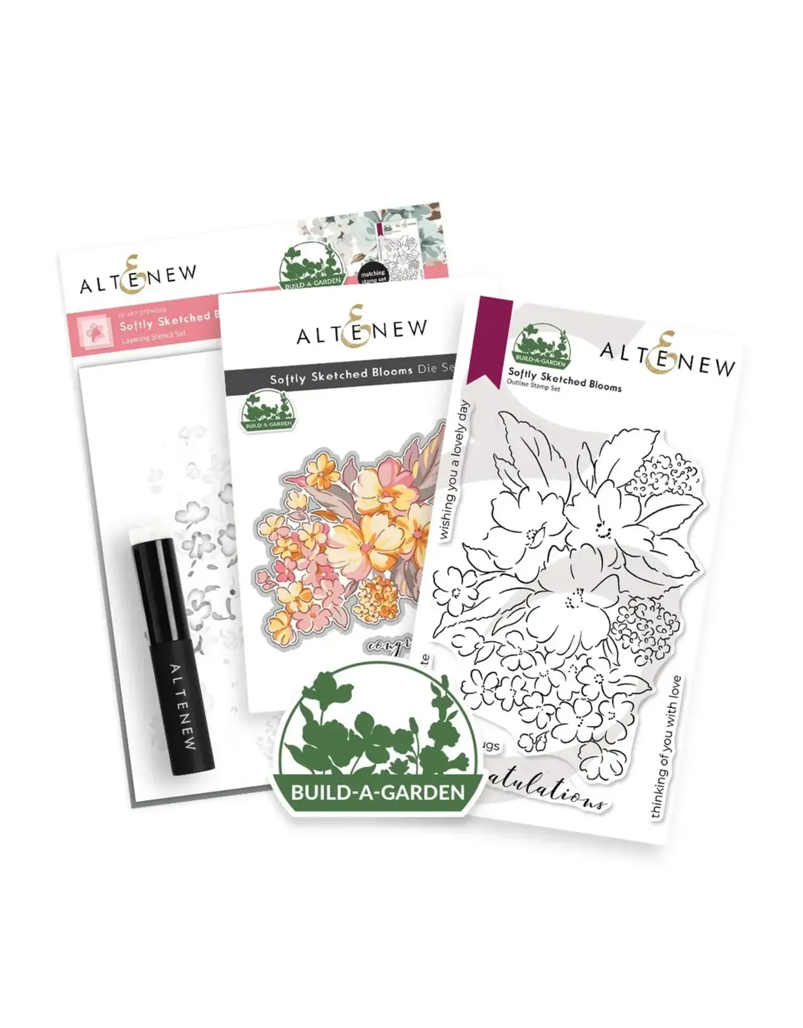 ALTENEW ALTENEW BUILD-A-GARDEN: SOFTLY SKETCHED CLEAR STAMP, DIE SET AND STENCIL SET BUNDLE