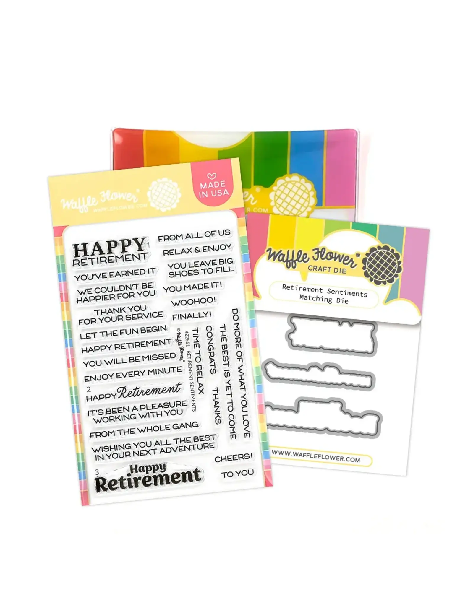 WAFFLE FLOWER WAFFLE FLOWER RETIREMENT SENTIMENTS CLEAR STAMP SET AND DIE COMBO