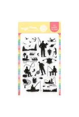 WAFFLE FLOWER WAFFLE FLOWER POSTAGE COLLAGE FISHING SILHOUETTES CLEAR STAMP SET