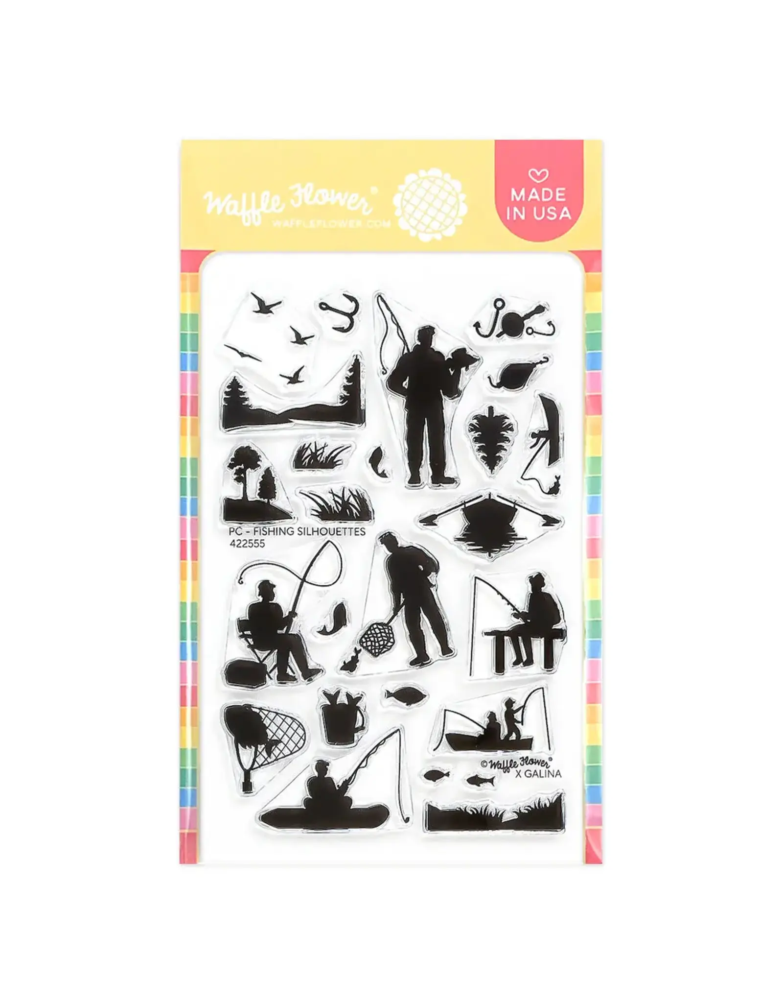 WAFFLE FLOWER WAFFLE FLOWER POSTAGE COLLAGE FISHING SILHOUETTES CLEAR STAMP SET