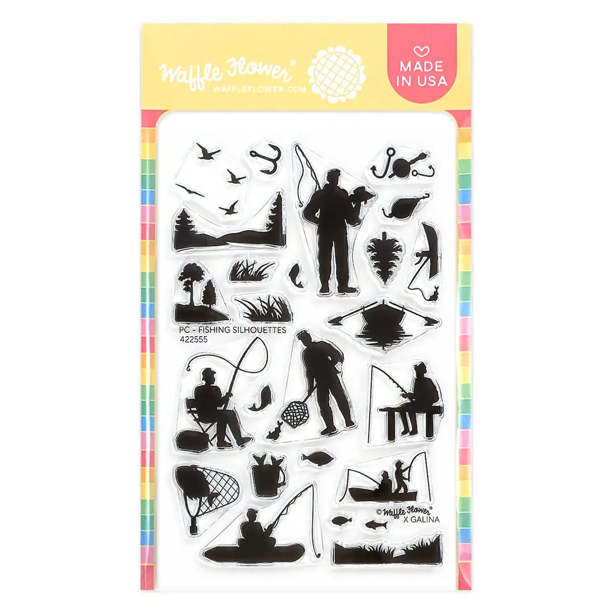 WAFFLE FLOWER WAFFLE FLOWER POSTAGE COLLAGE FISHING SILHOUETTES CLEAR STAMP SET