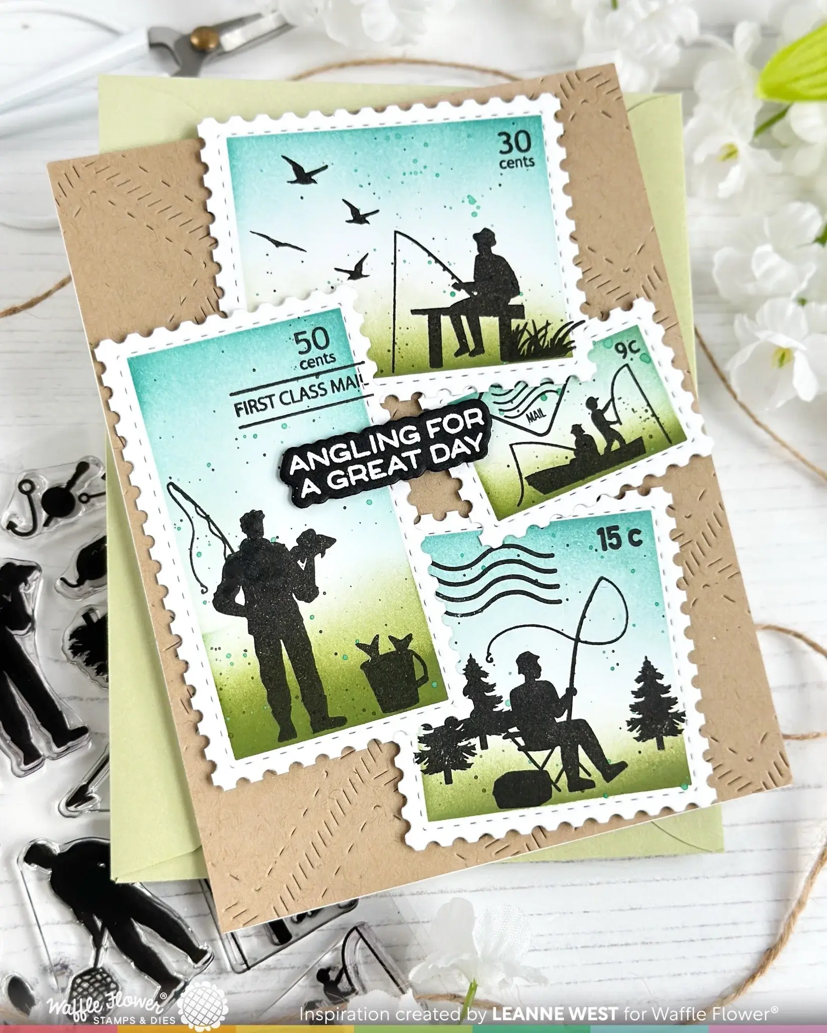 WAFFLE FLOWER WAFFLE FLOWER POSTAGE COLLAGE FISHING SILHOUETTES CLEAR STAMP SET