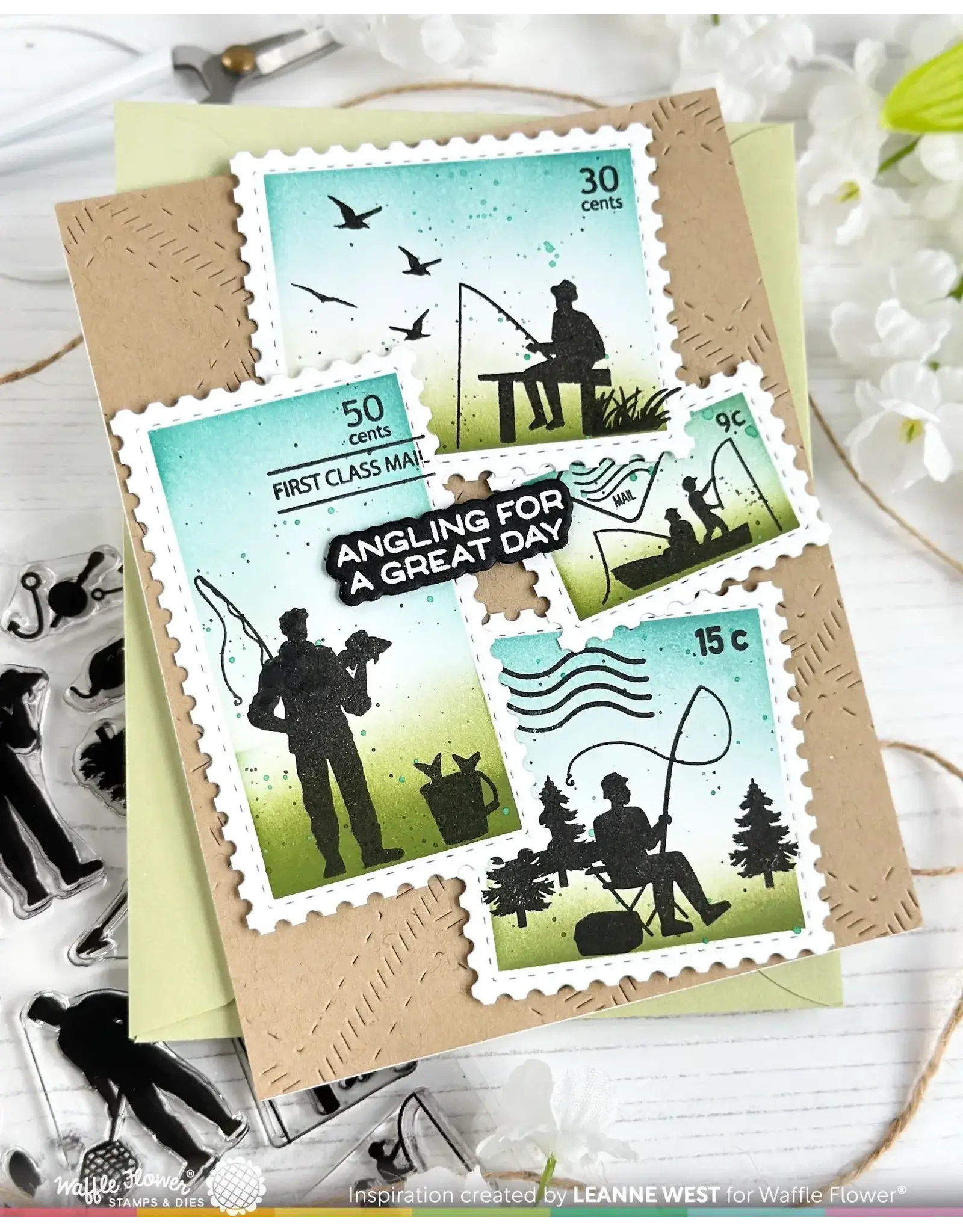 WAFFLE FLOWER WAFFLE FLOWER POSTAGE COLLAGE FISHING SILHOUETTES CLEAR STAMP SET