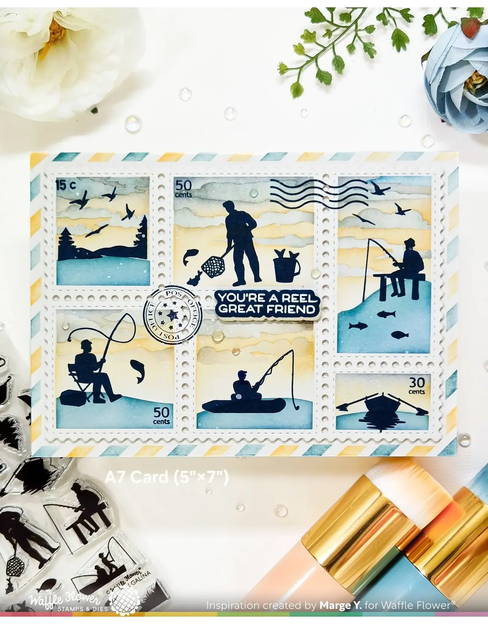 WAFFLE FLOWER WAFFLE FLOWER POSTAGE COLLAGE A7 AIRMAIL STENCIL SET