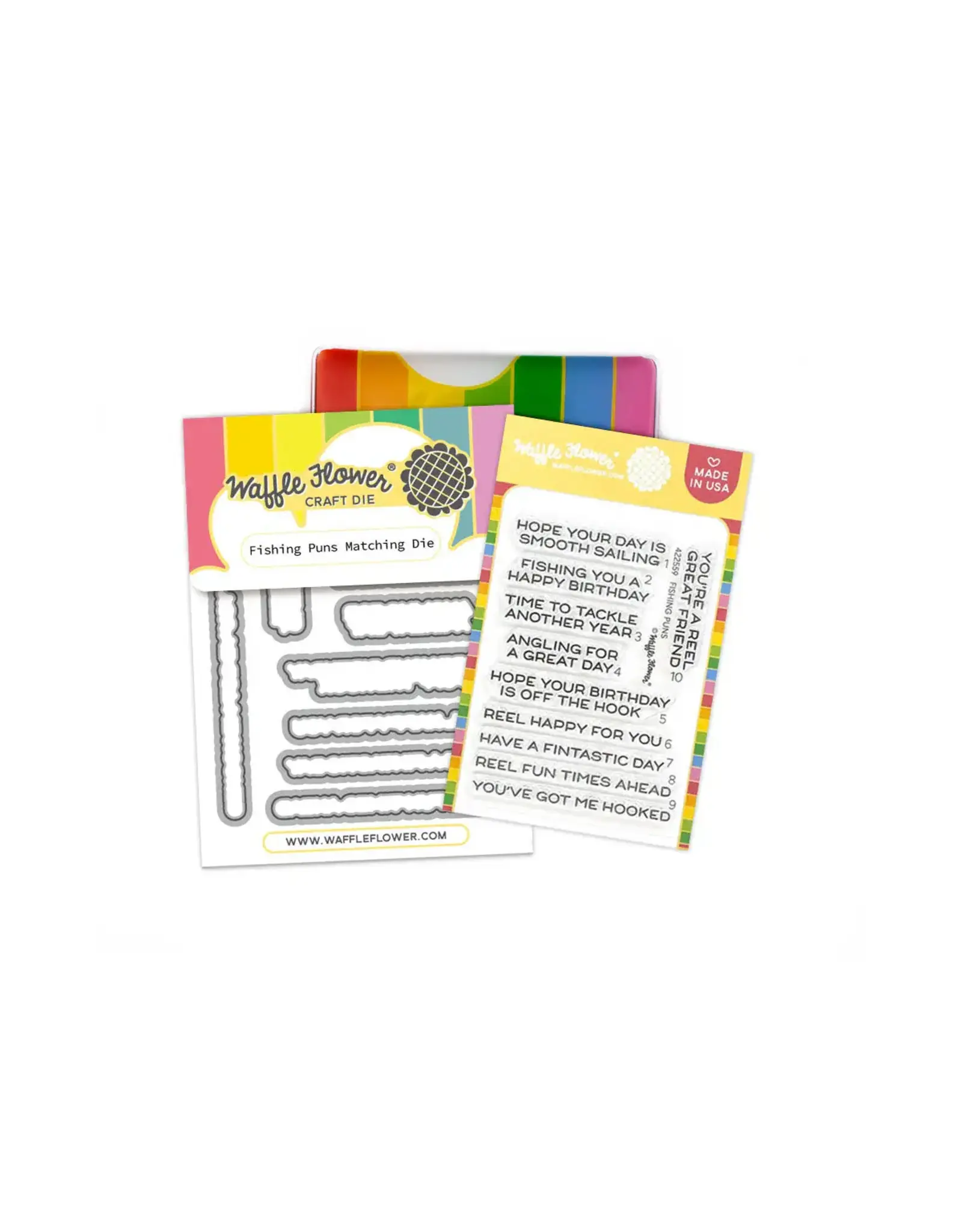 WAFFLE FLOWER WAFFLE FLOWER FISHING PUNS CLEAR STAMP SET AND DIE COMBO