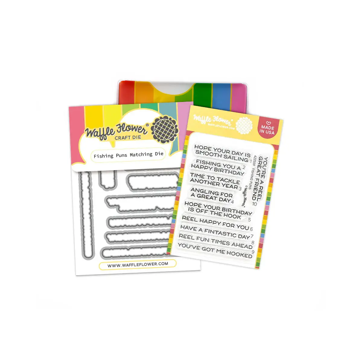WAFFLE FLOWER WAFFLE FLOWER FISHING PUNS CLEAR STAMP SET AND DIE COMBO