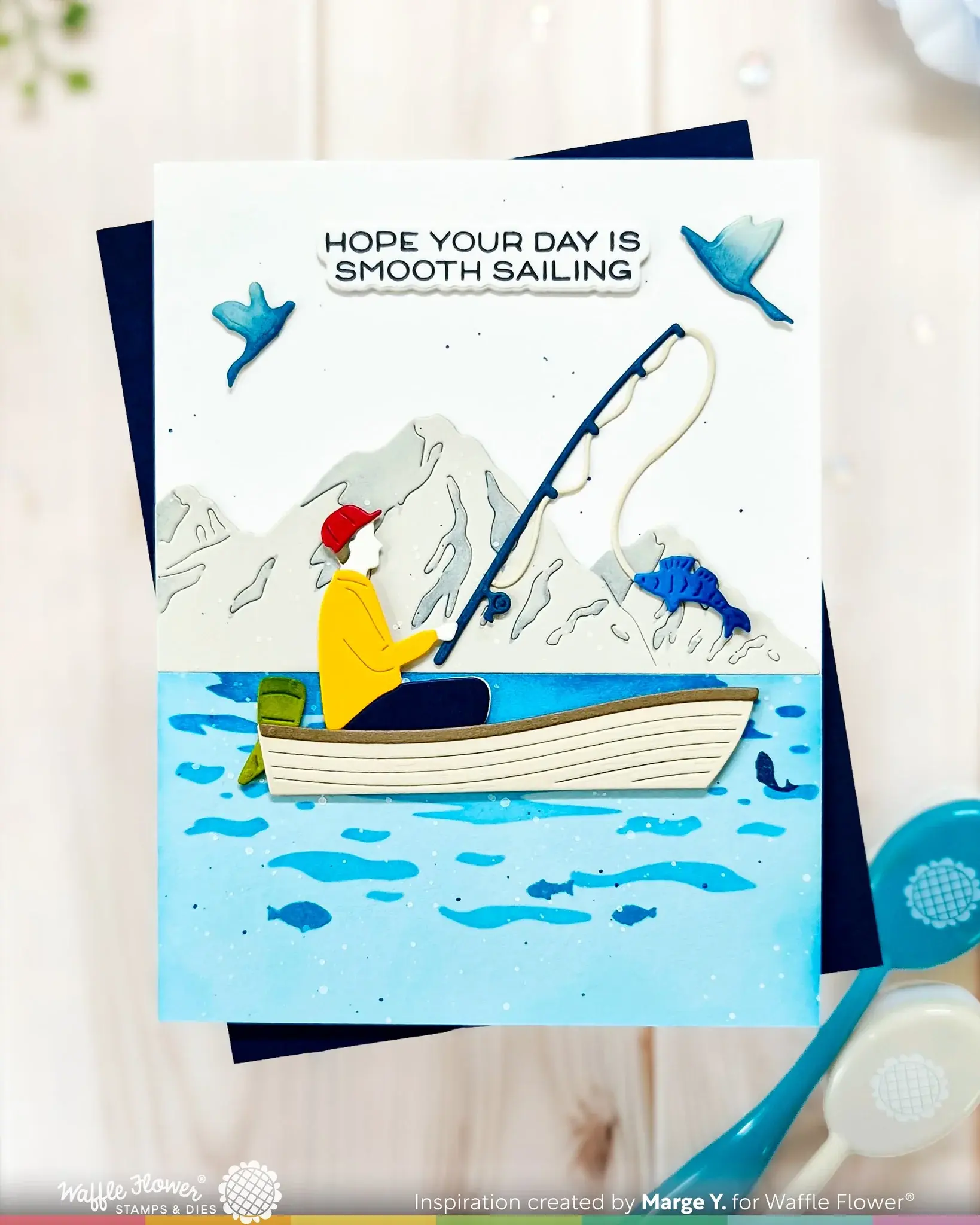 WAFFLE FLOWER WAFFLE FLOWER FISHING PUNS CLEAR STAMP SET AND DIE COMBO