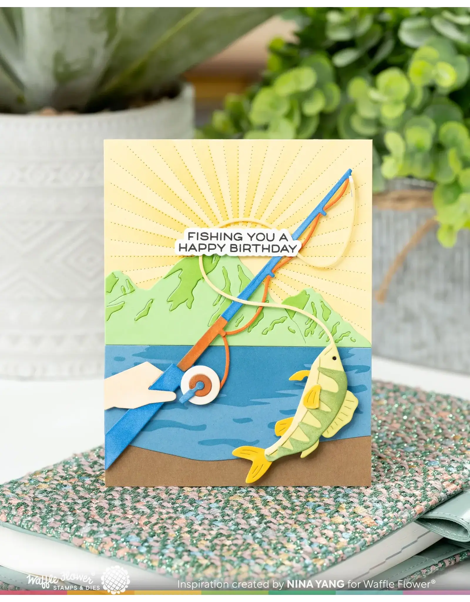 WAFFLE FLOWER WAFFLE FLOWER FISHING PUNS CLEAR STAMP SET AND DIE COMBO