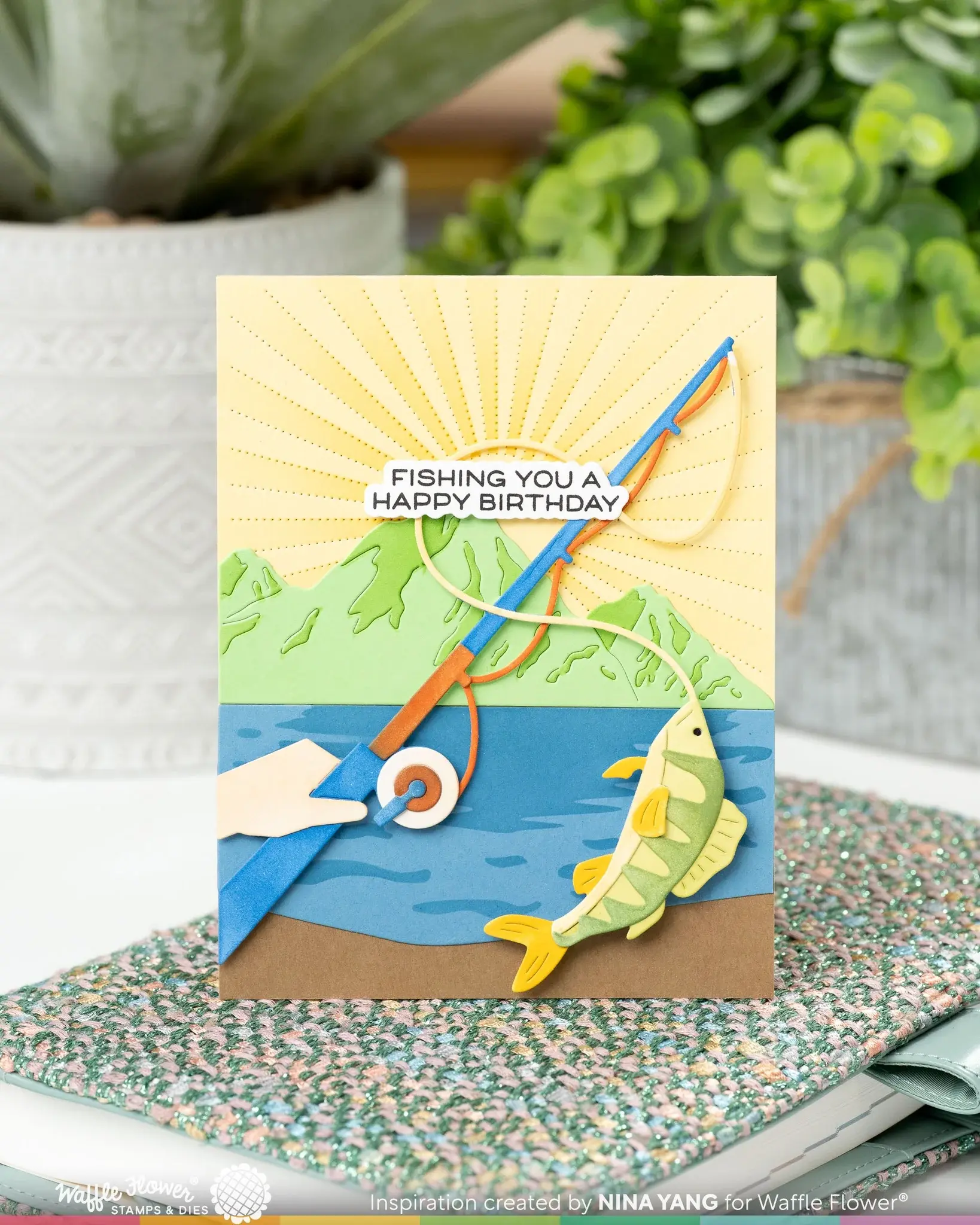 WAFFLE FLOWER WAFFLE FLOWER FISHING PUNS CLEAR STAMP SET AND DIE COMBO