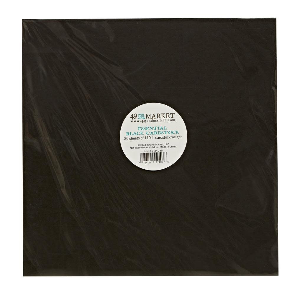 49 AND MARKET 49 AND MARKET ESSENTIAL BLACK 12x12 CARDSTOCK 20/PK