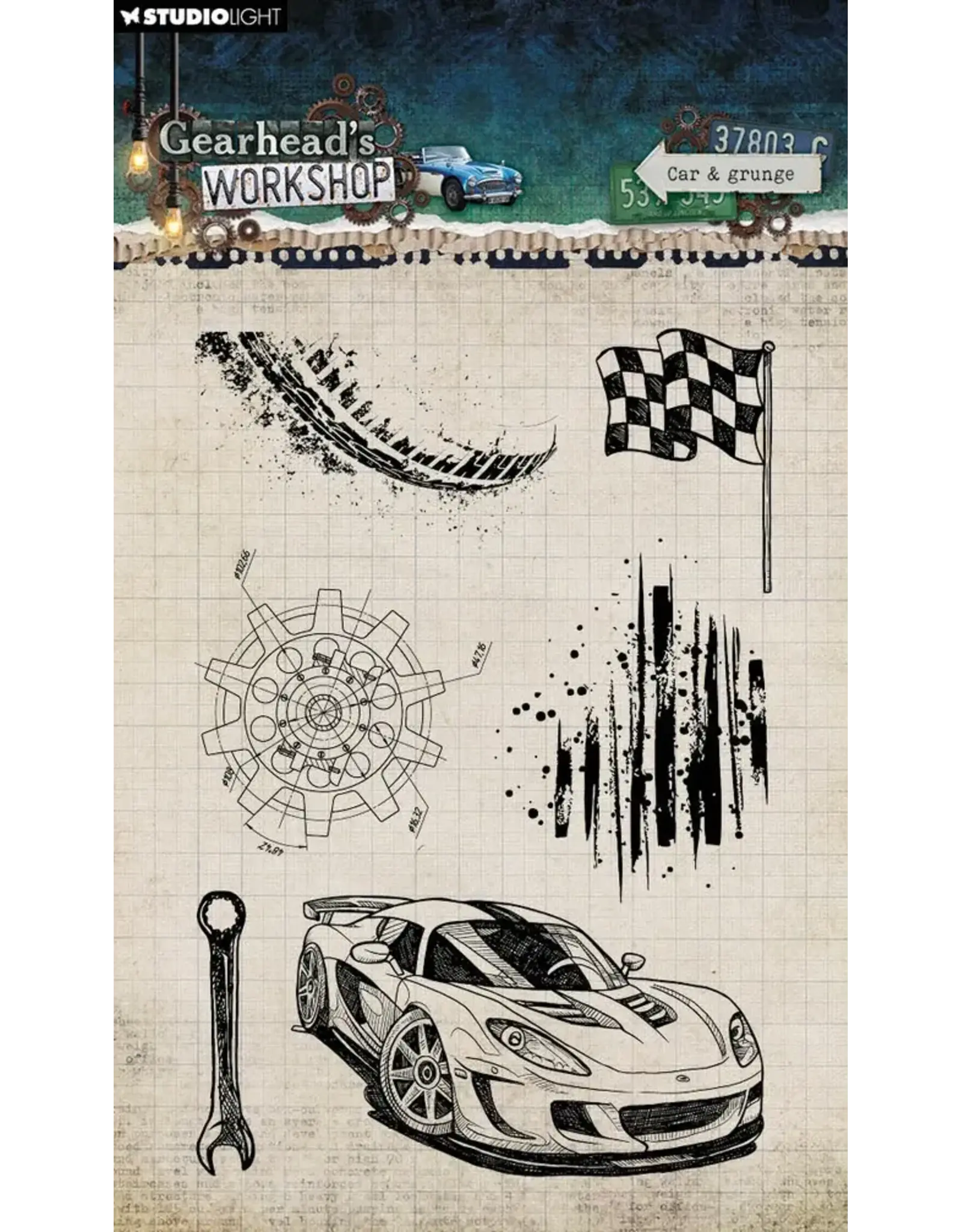STUDIOLIGHT STUDIOLIGHT GEARHEAD'S WORKSHOP CAR & GRUNGE CLEAR STAMP SET