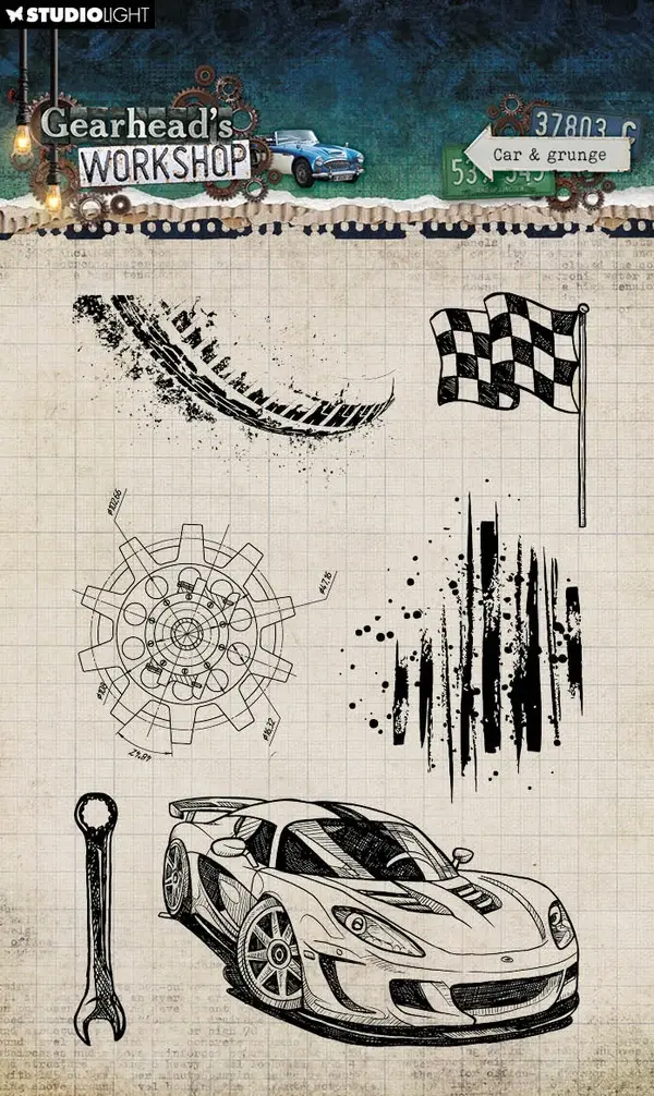 STUDIOLIGHT STUDIOLIGHT GEARHEAD'S WORKSHOP CAR & GRUNGE CLEAR STAMP SET