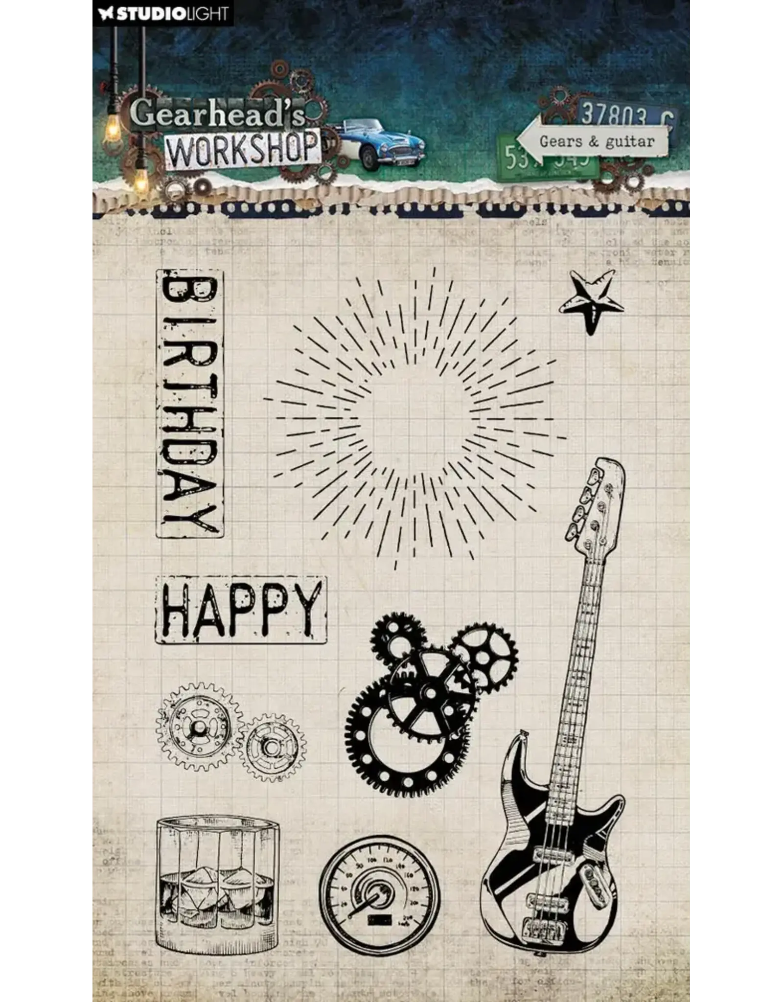 STUDIOLIGHT STUDIOLIGHT GEARHEAD'S WORKSHOP GEARS & GUITAR CLEAR STAMP SET